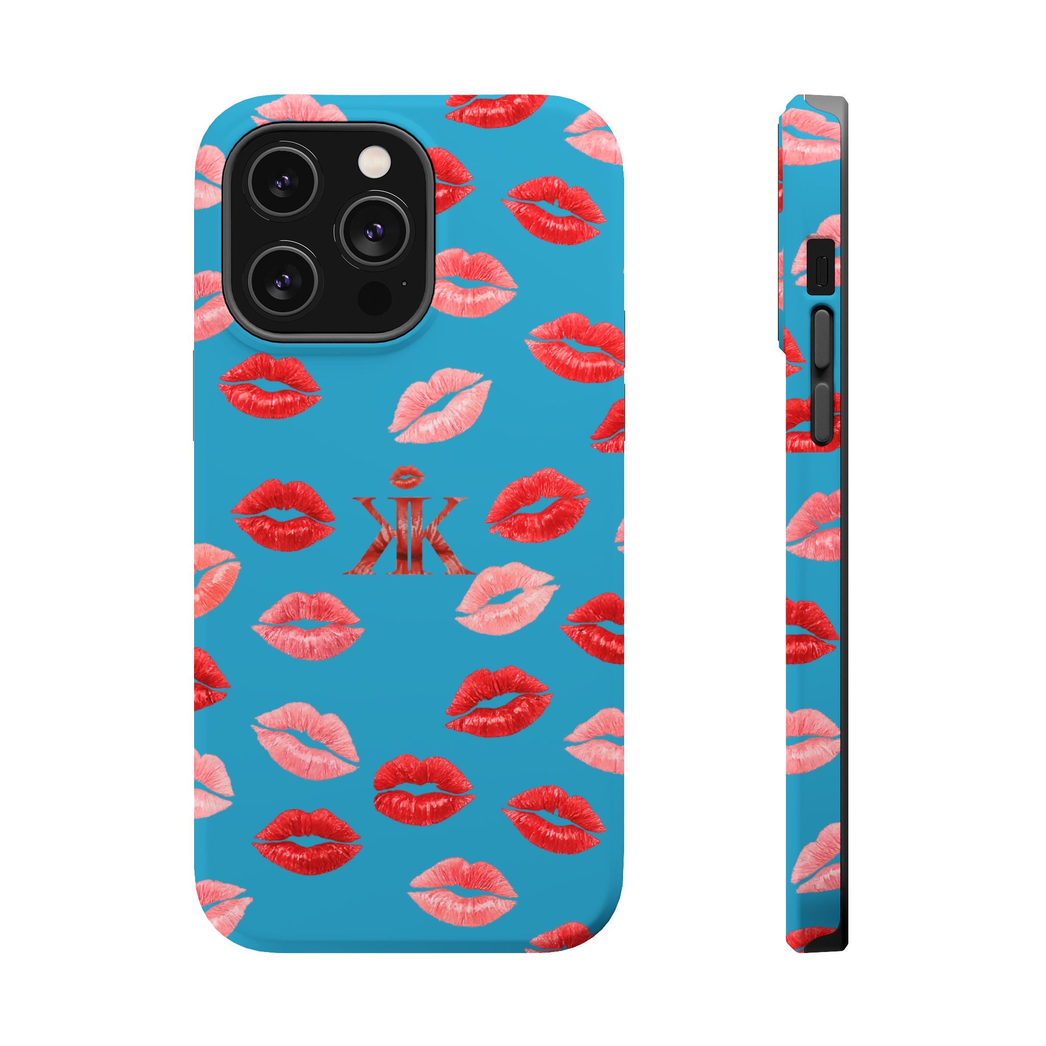 Psyche Collection Turquoise - Kiss Pattern Magnetic Impact Phone Case
