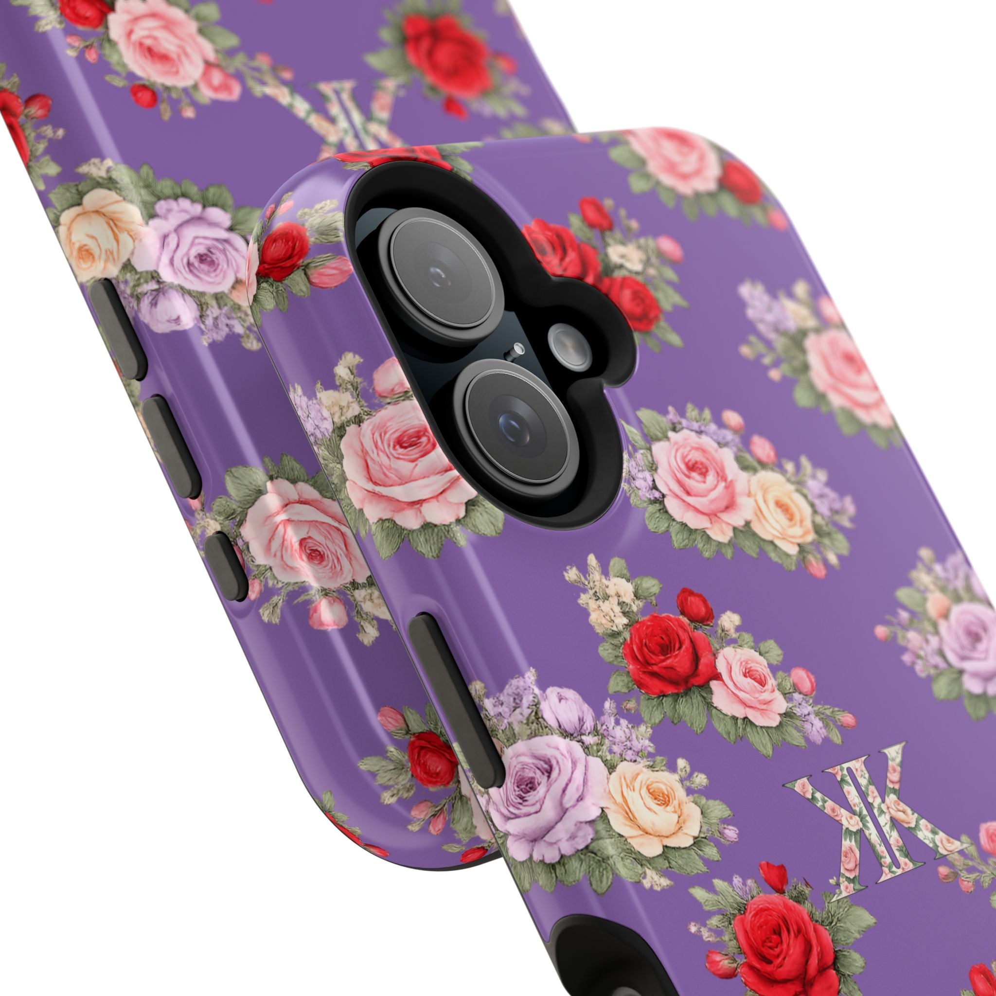Anthos Collection Light Purple Vintage Floral Rose Pattern Magnetic Impact-Resistant Phone Case