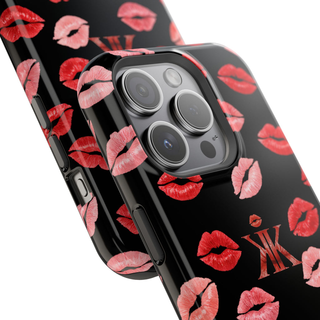 Psyche Collection BLACK - Kiss Pattern Magnetic Impact Phone Case