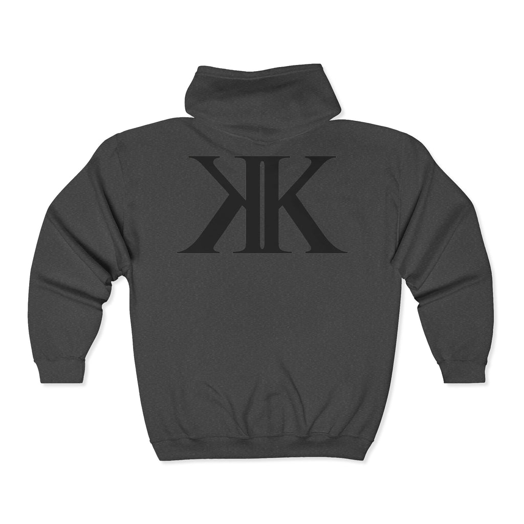 KK Monogram Zip Hoodie - Black Mirror Logo Full-Zip Sweatshirt