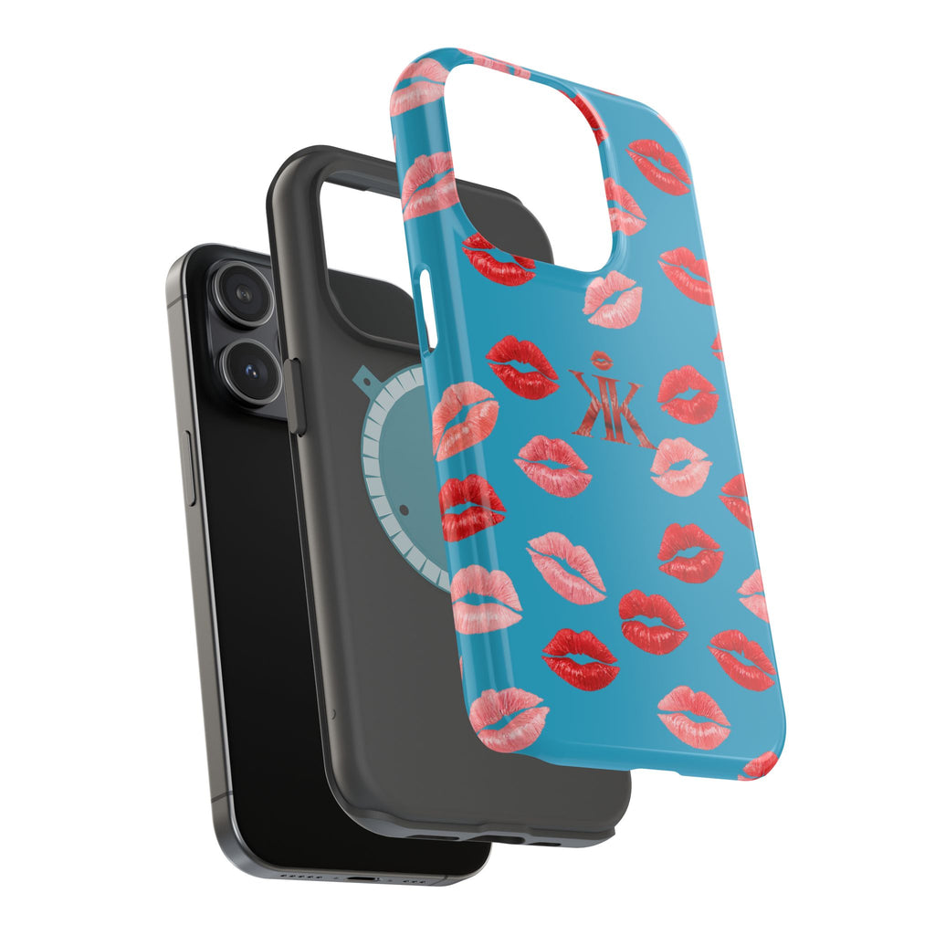 Psyche Collection Turquoise - Kiss Pattern Magnetic Impact Phone Case
