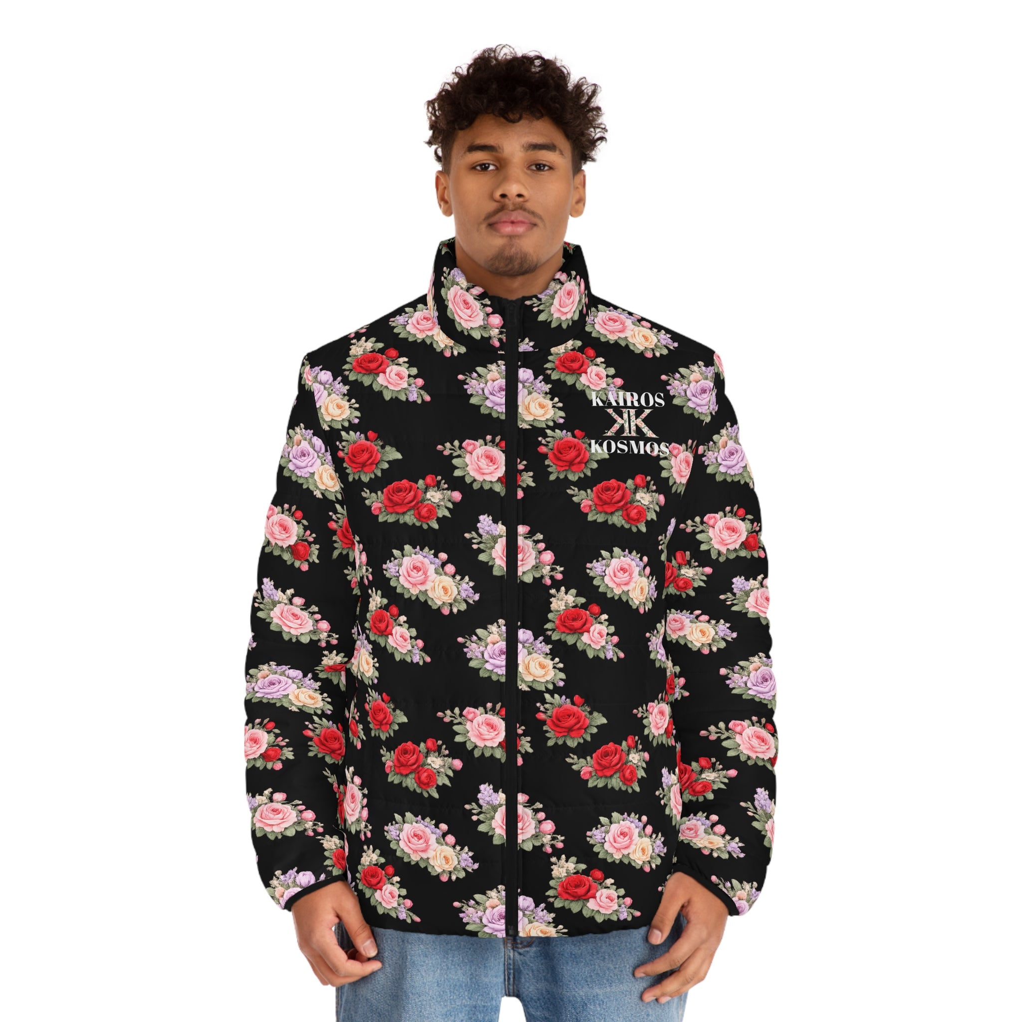 Anthos Collection BLACK Floral Puffer Jacket - Vintage Rose All-Over Print