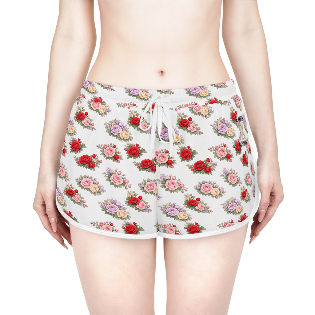 Anthos Collection Floral Stretch Women's Relaxed Shorts — Vintage Pink & Red Rose All-Over Print