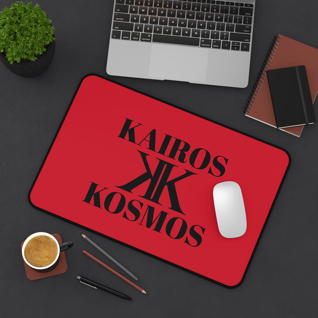 Desk Mat RED — Minimalist 'KAIROS KOSMOS' Black & White Logo Desk Mat