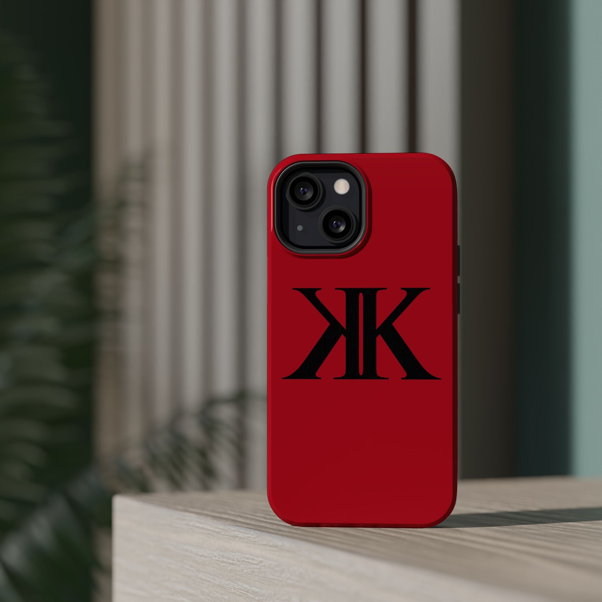 Magnetic Impact-Resistant RED Case with Bold KK Monogram