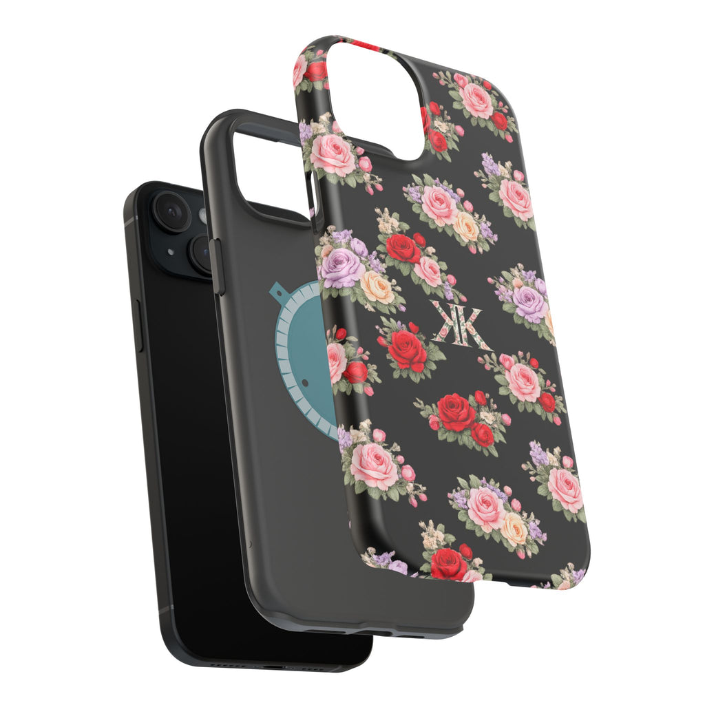 Anthos Collection BLACK Vintage Floral Rose Pattern Magnetic Impact-Resistant Phone Case
