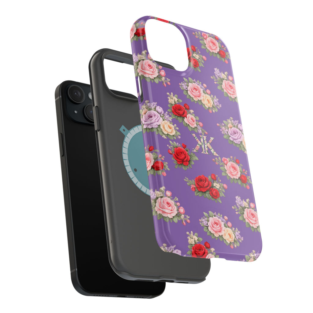 Anthos Collection Light Purple Vintage Floral Rose Pattern Magnetic Impact-Resistant Phone Case