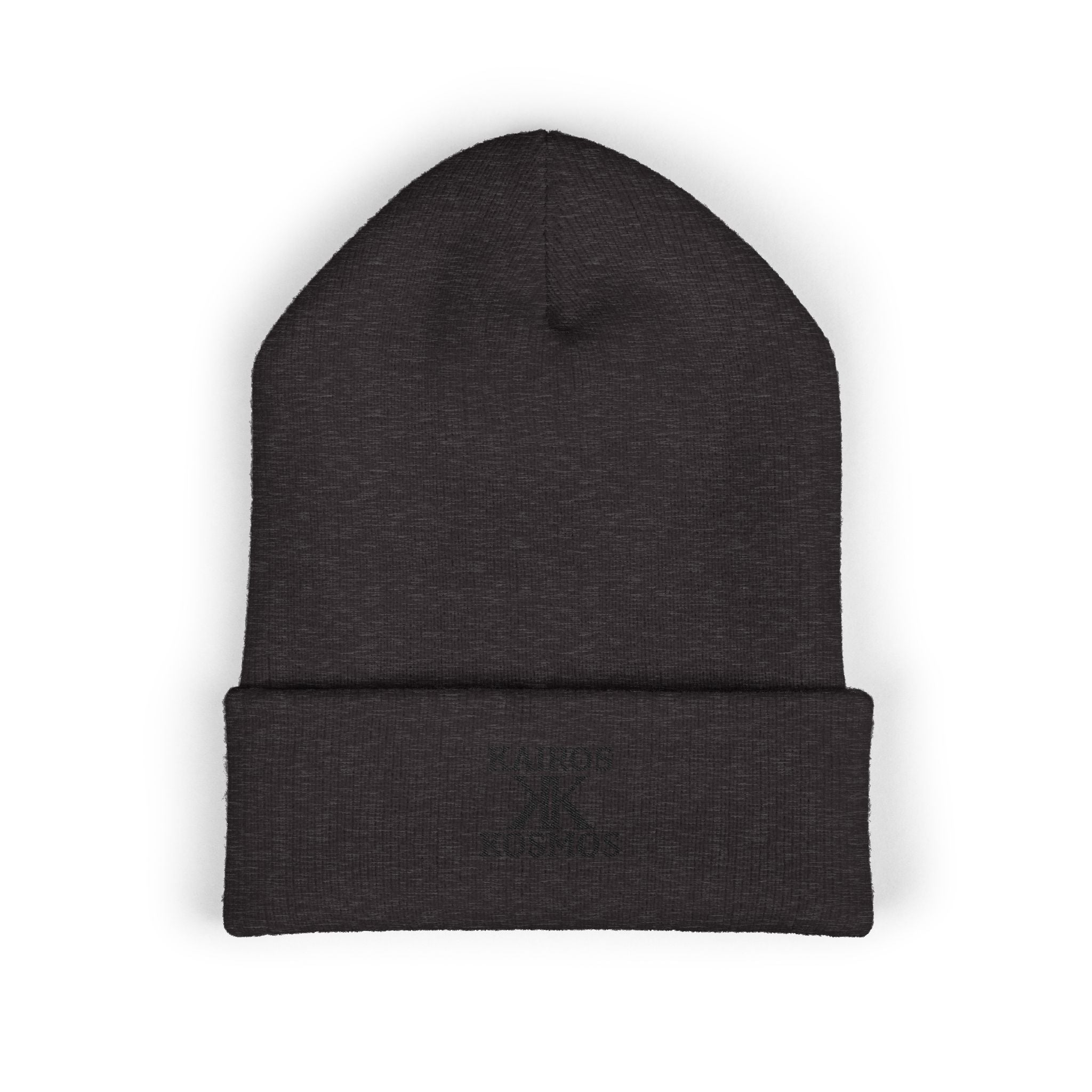 Kairos Kosmos Embroidered Cuffed Beanie — Minimal Logo Knit Hat