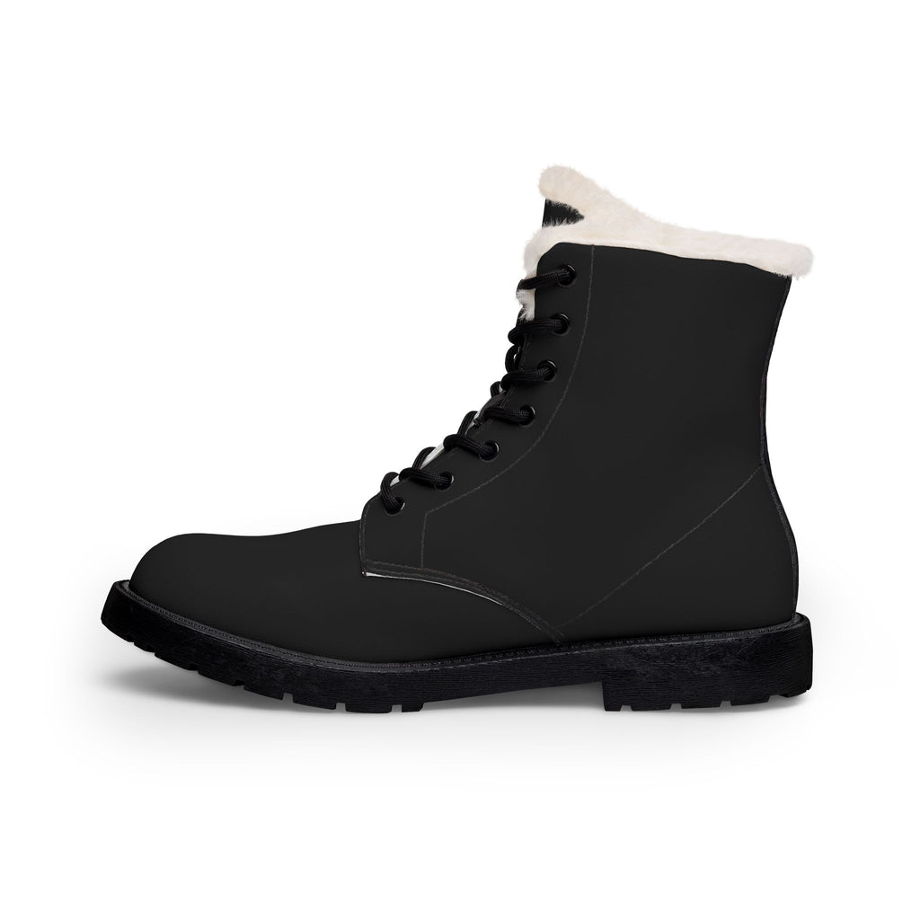 White Fur-Lined BLACK Leather Boots with White 'KK' Monogram