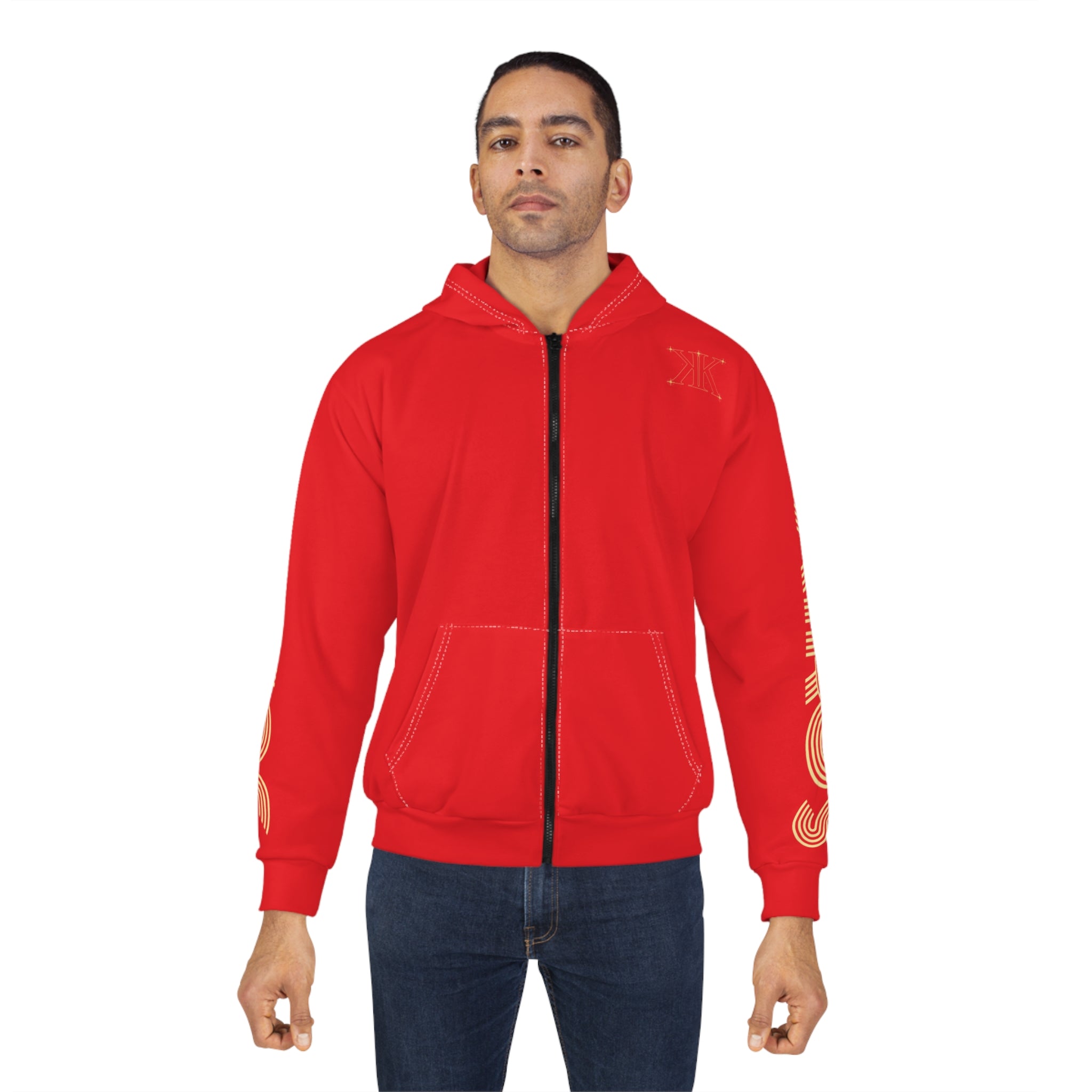 Aether Collection RED Aries Zodiac Zip Hoodie — Ram Constellation Graphic