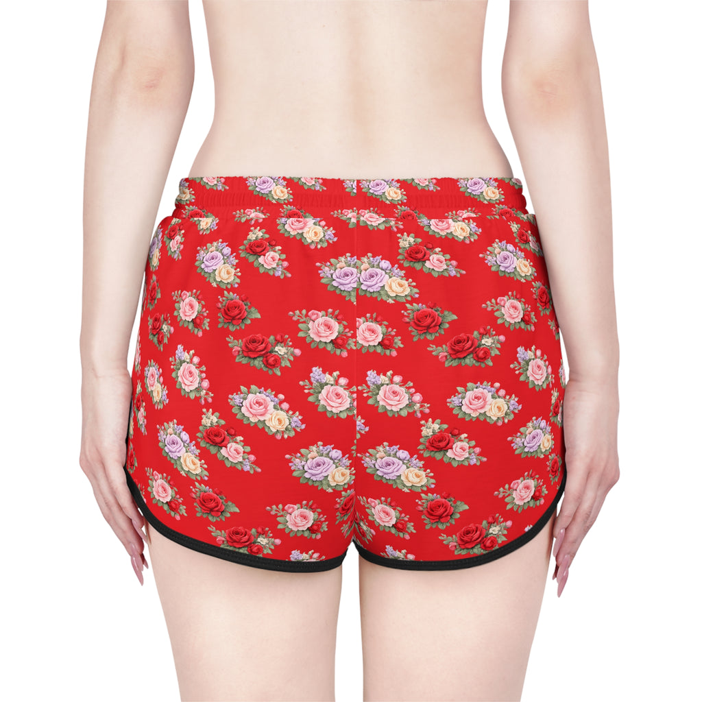 Anthos Collection RED Floral Stretch Women's Relaxed Shorts — Vintage Pink & Red Rose All-Over Print