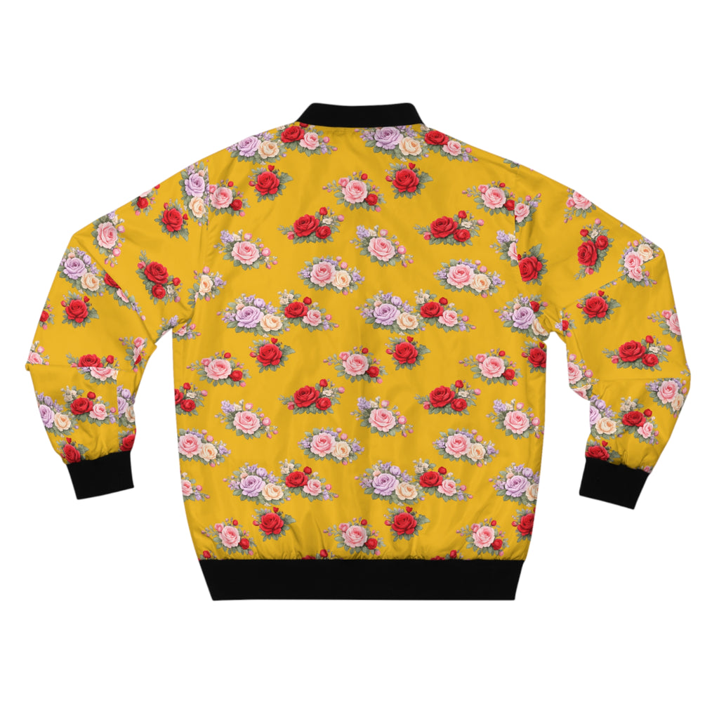 Anthos Collection Floral Rose Yellow Bomber Jacket — Vintage Pink & Red All-Over Print