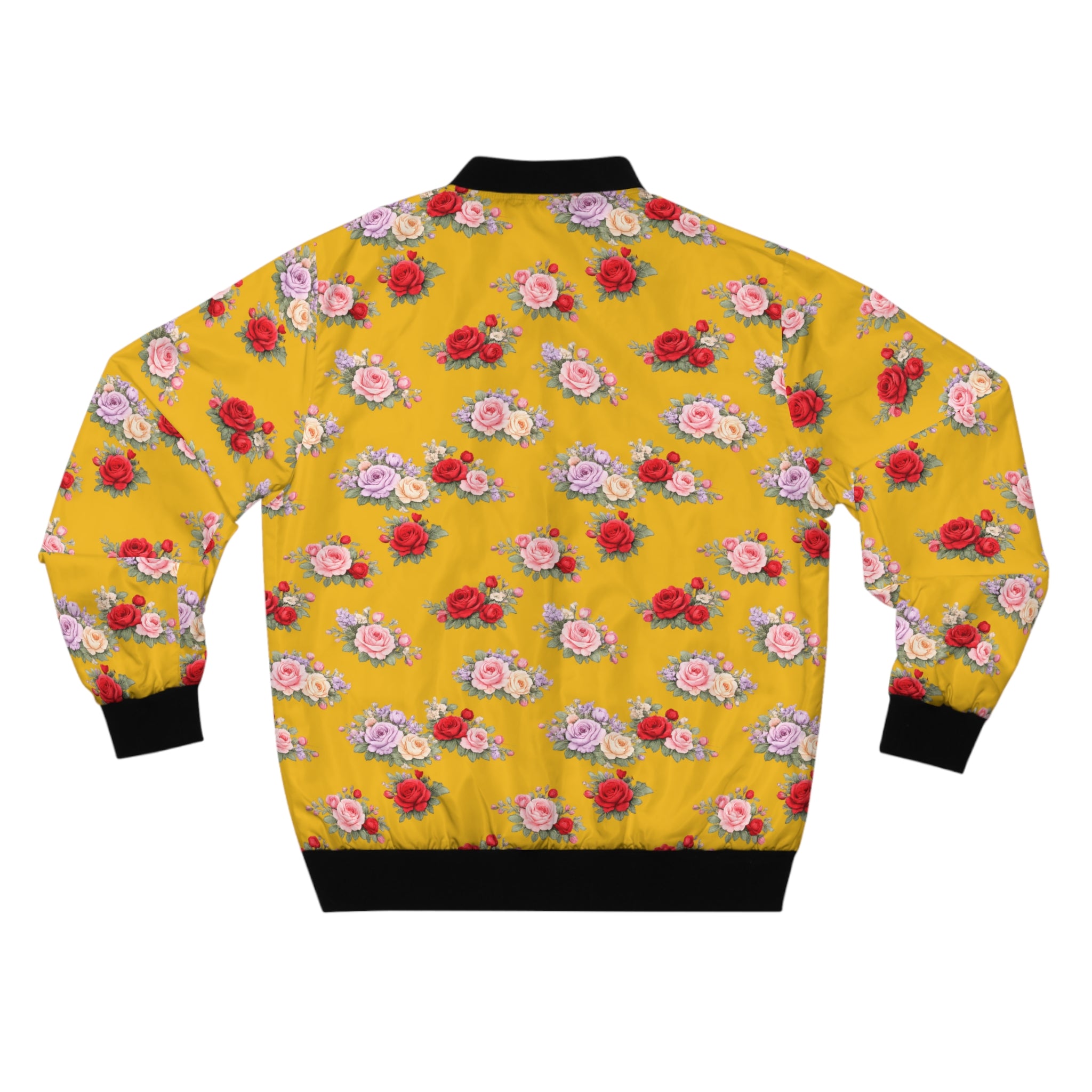 Anthos Collection Floral Rose Yellow Bomber Jacket — Vintage Pink & Red All-Over Print
