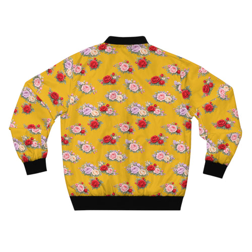 Anthos Collection Floral Rose Yellow Bomber Jacket — Vintage Pink & Red All-Over Print