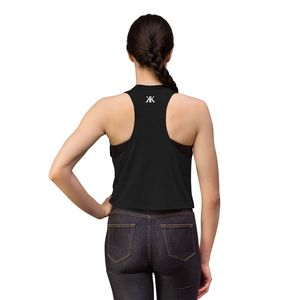 Women's BLACK Crop Tank Top with White Mirror K Logo – Stylish Athletic Casual Top
