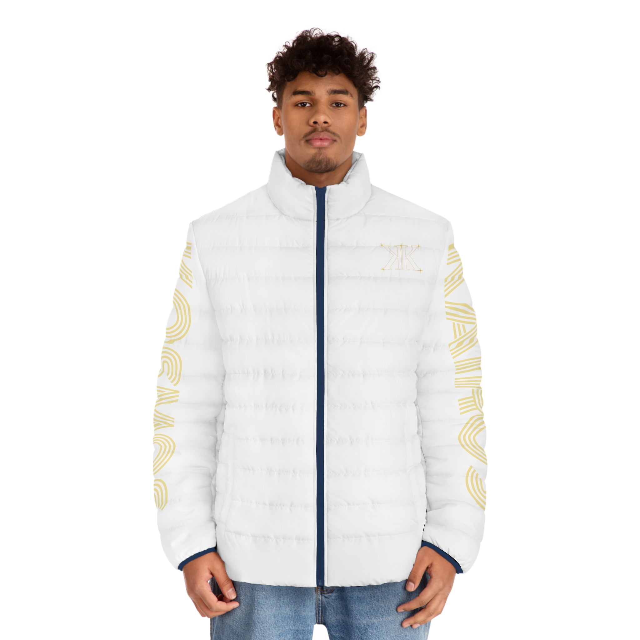 Aether Collection White Aries Puffer Jacket – Zodiac Ram Graphic Men's Jacket