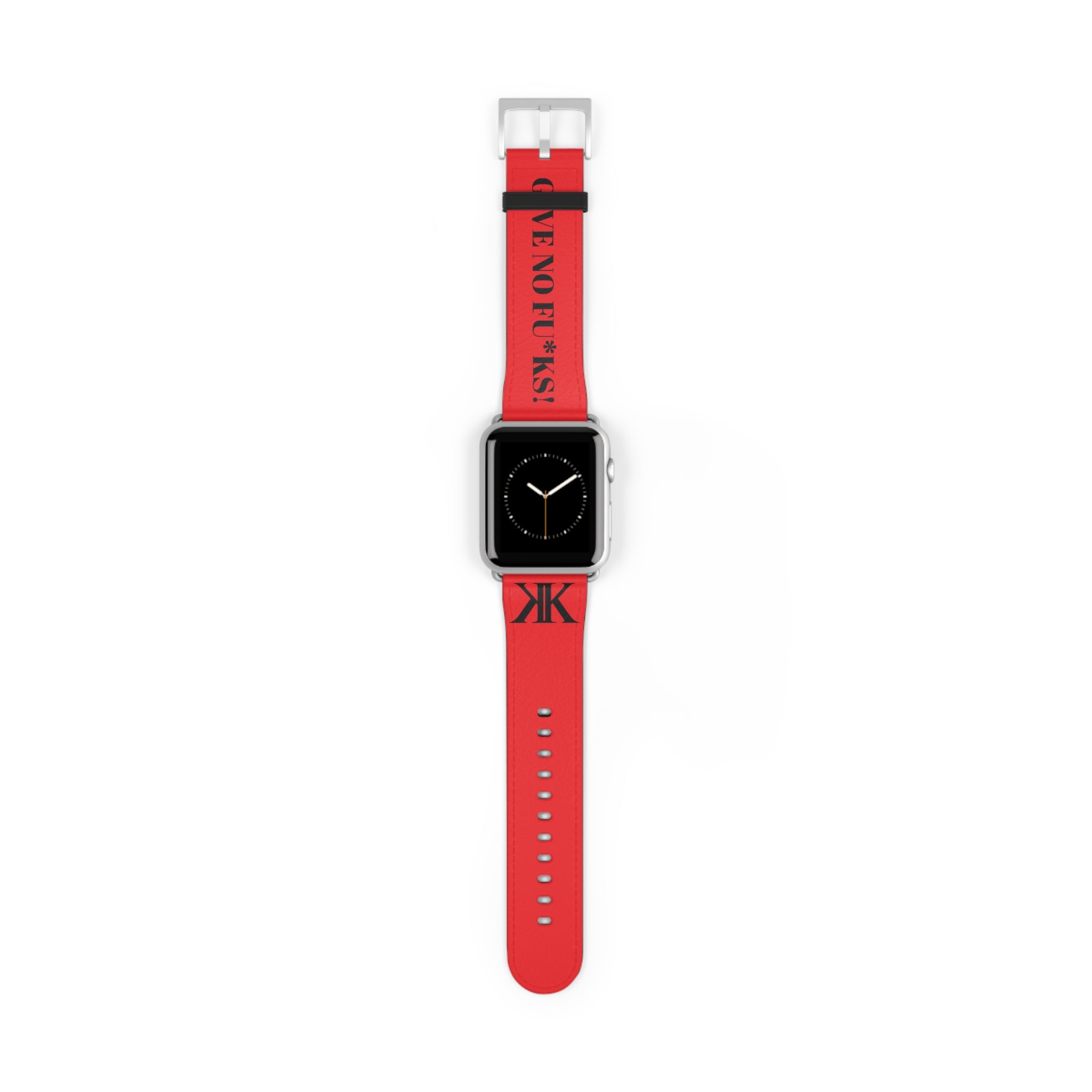 Watch Band RED —  Leather Strap with "GIVE NO FU*KS!" Text