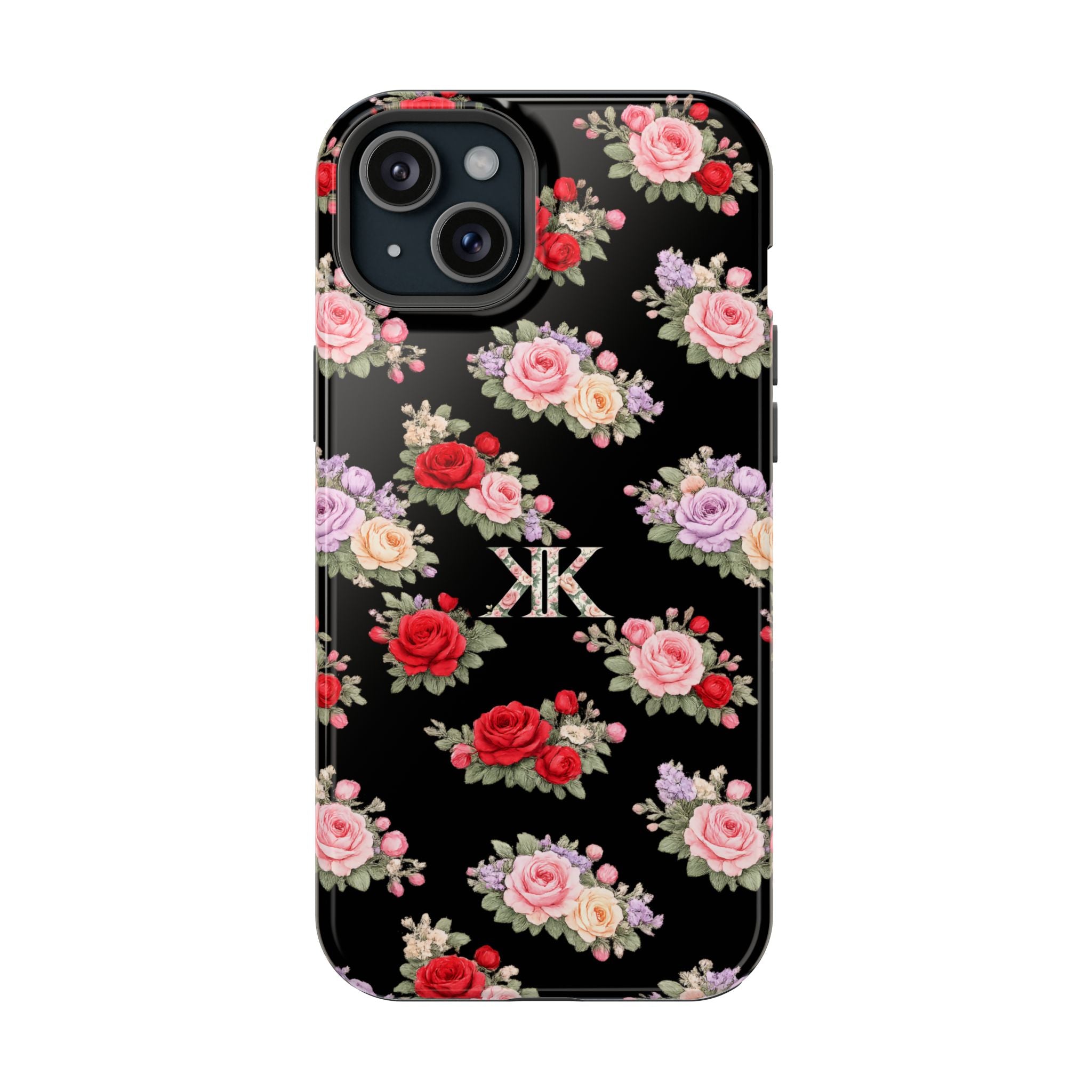 Anthos Collection BLACK Vintage Floral Rose Pattern Magnetic Impact-Resistant Phone Case