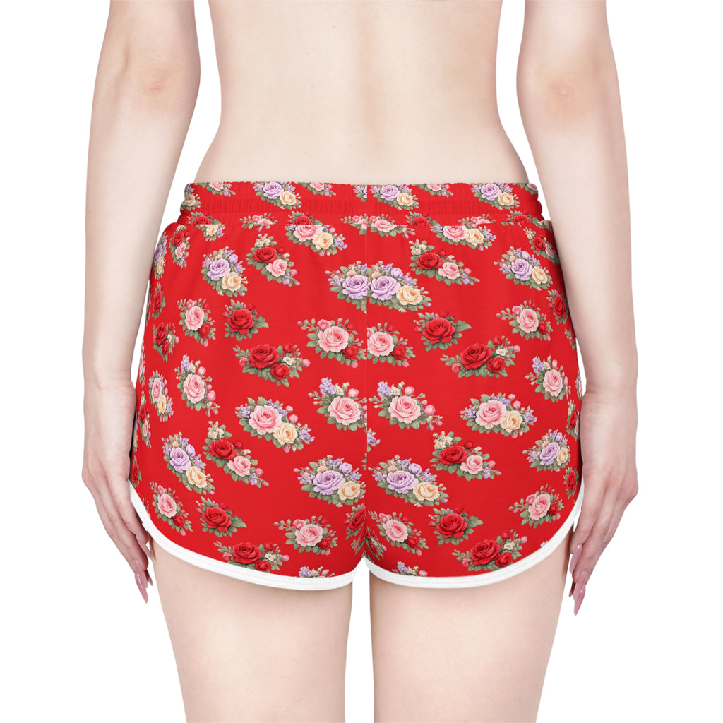 Anthos Collection RED Floral Stretch Women's Relaxed Shorts — Vintage Pink & Red Rose All-Over Print