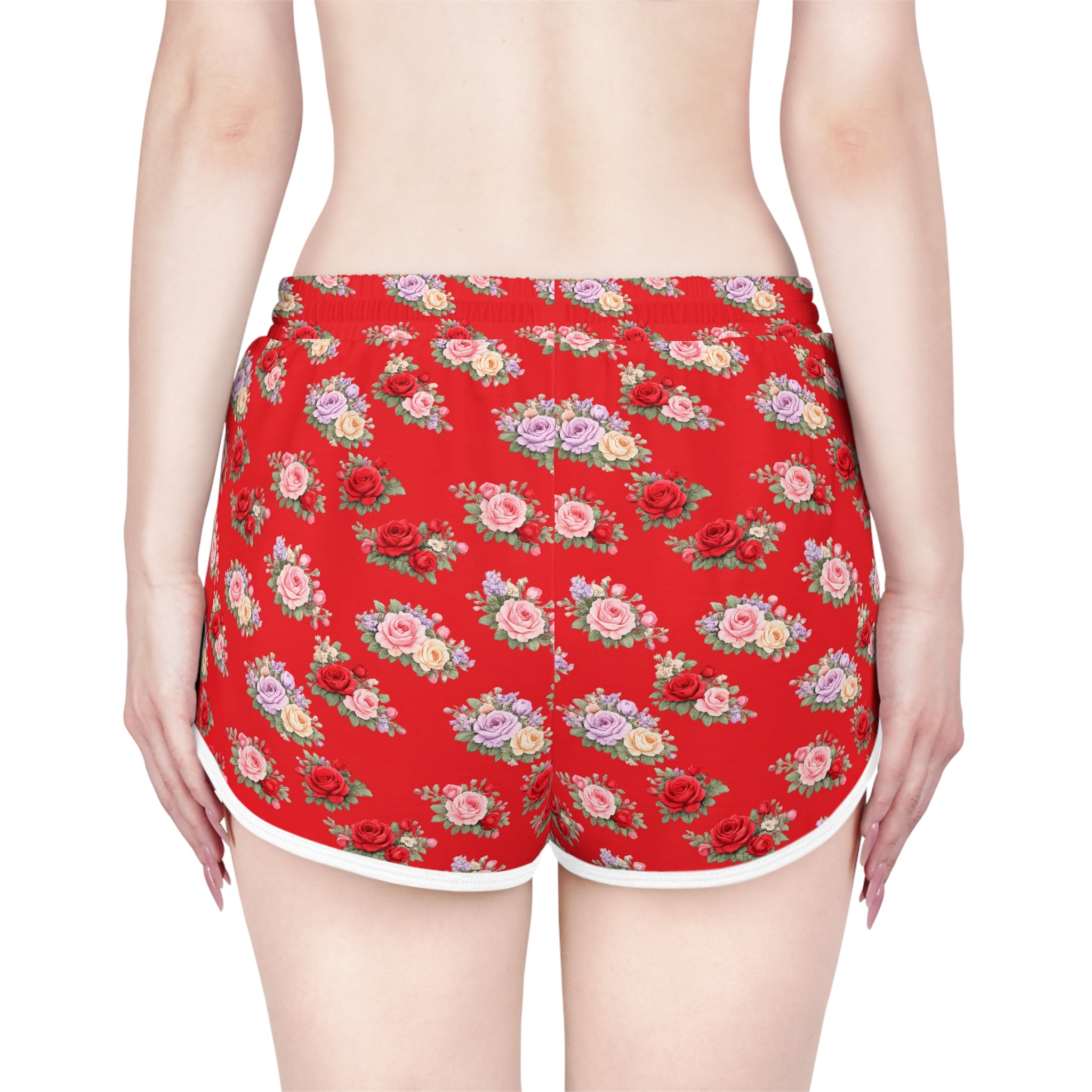 Anthos Collection RED Floral Stretch Women's Relaxed Shorts — Vintage Pink & Red Rose All-Over Print