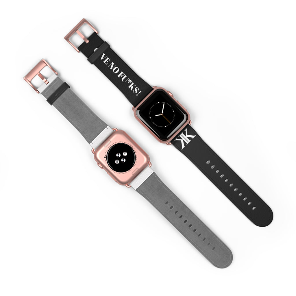 Watch Band BLACK — Leather Strap with "GIVE NO FU*KS!" Text