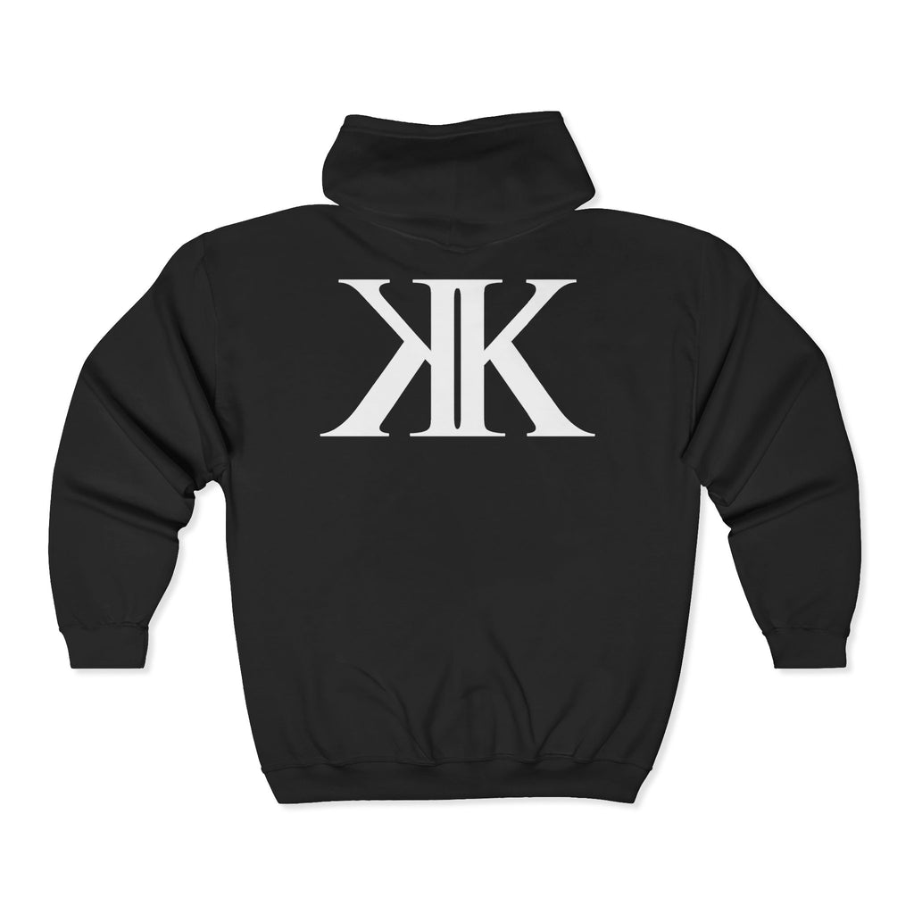 KK Monogram BLACK Zip Hoodie — Minimalist Black Full‑Zip Sweatshirt