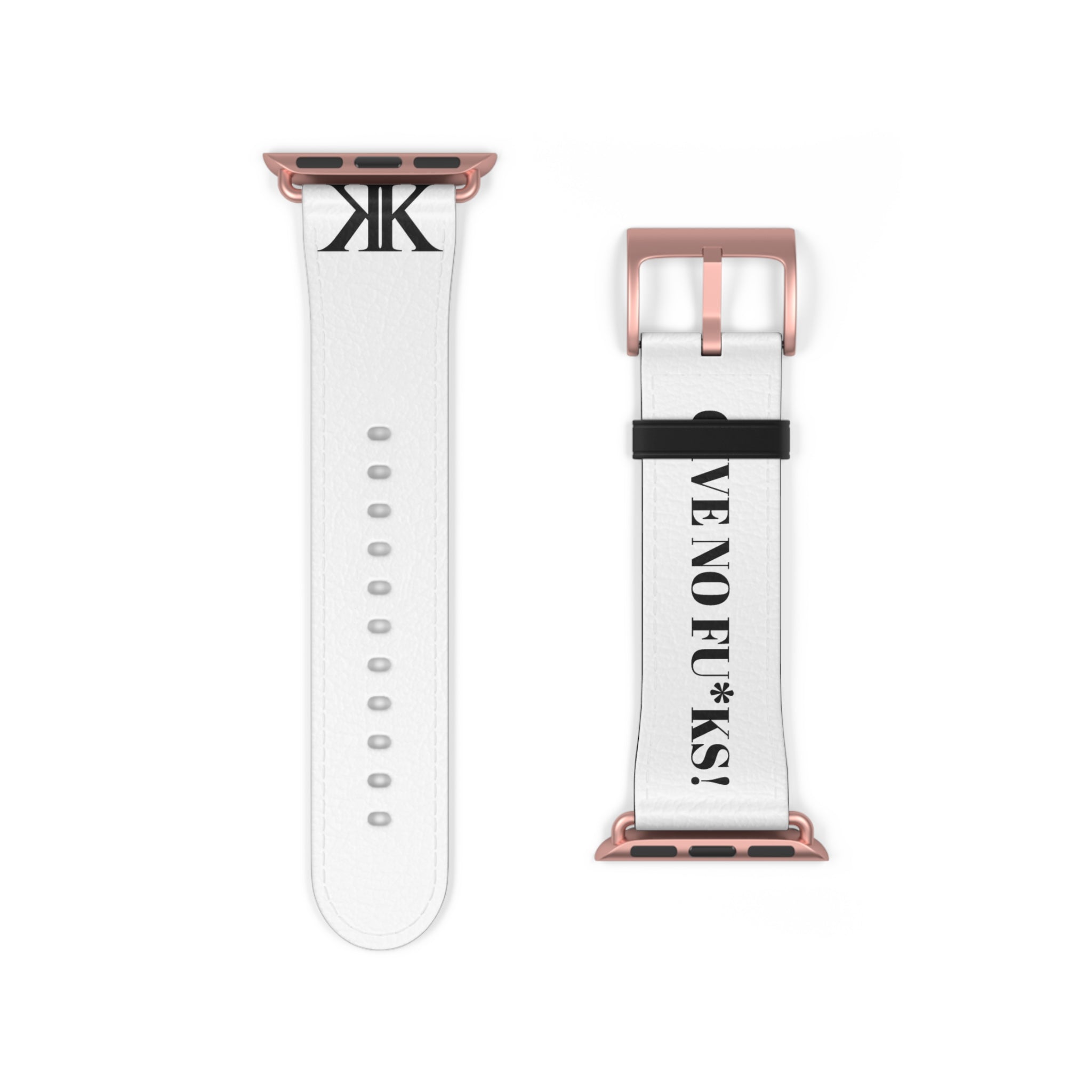 Watch Band — White Leather Strap with "GIVE NO FU*KS!" Text