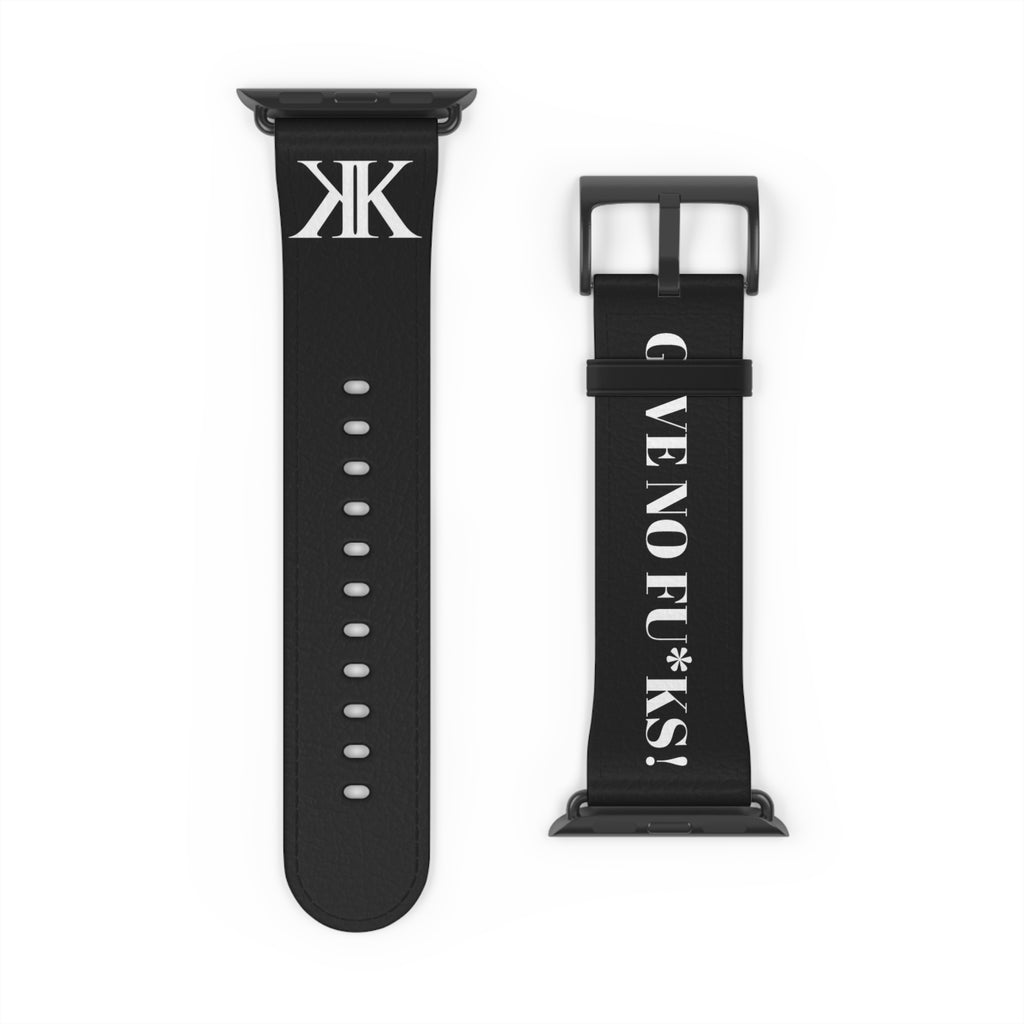 Watch Band BLACK — Leather Strap with "GIVE NO FU*KS!" Text