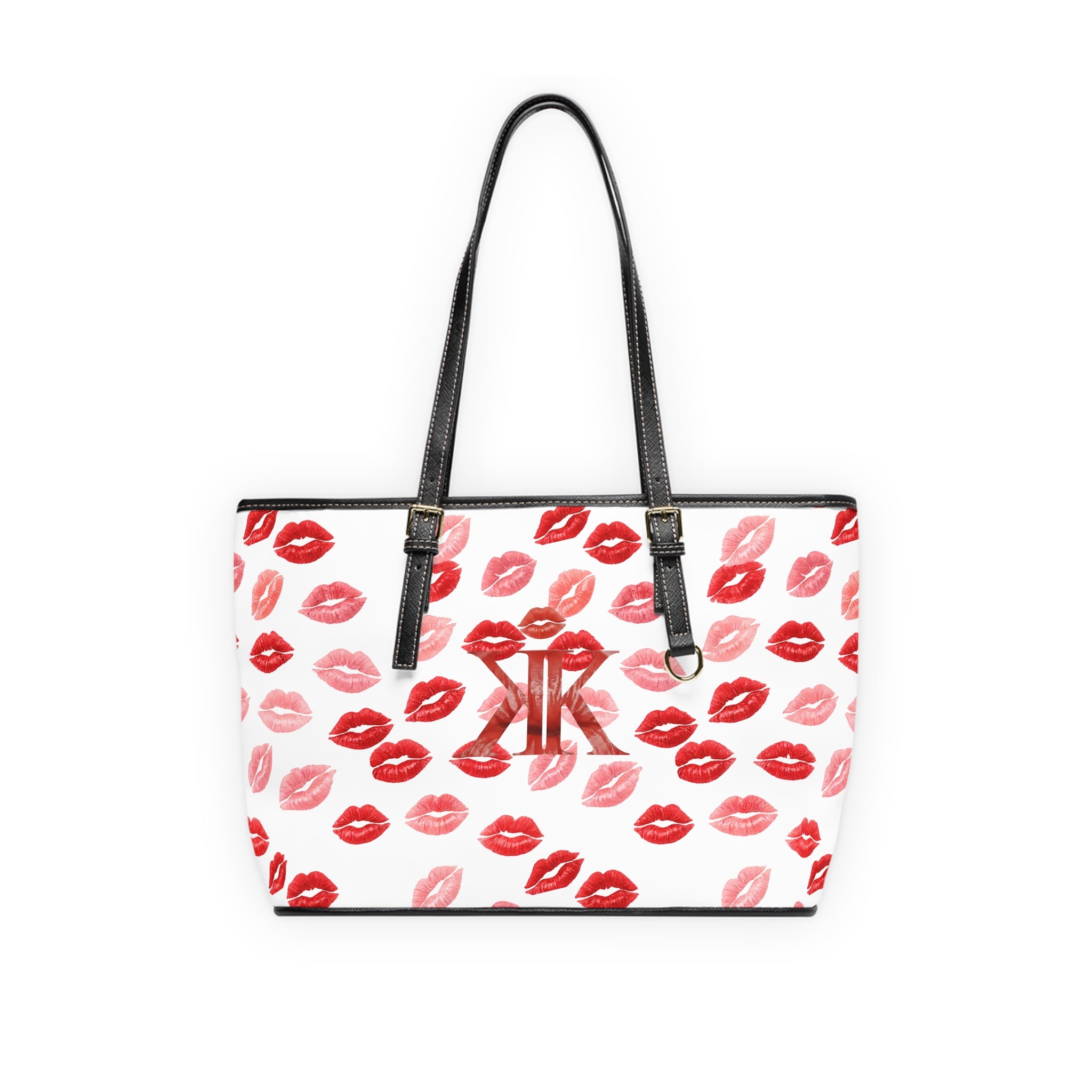 Psyche Collection White Kiss Print PU Leather Shoulder Bag – Red Lipstick Pattern
