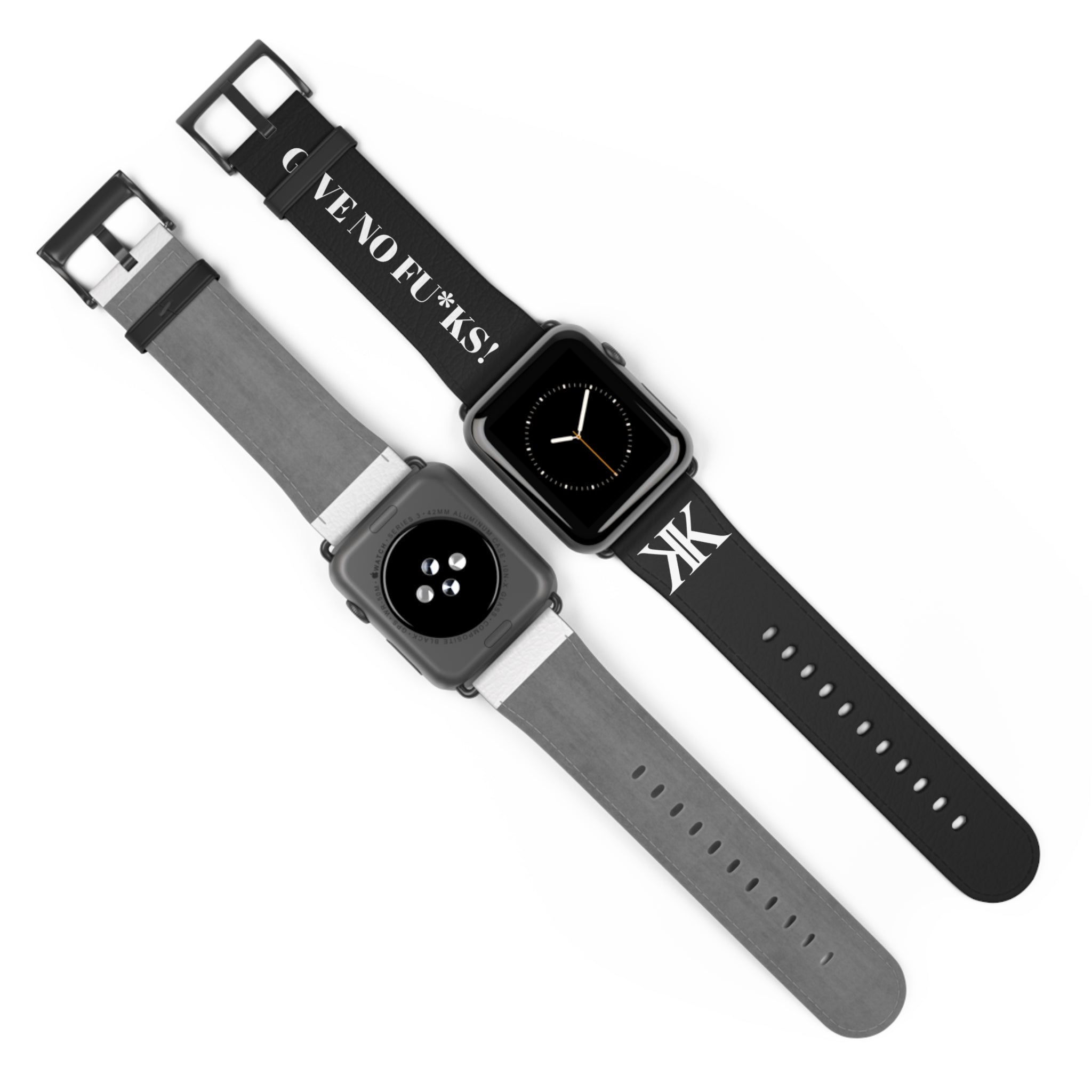 Watch Band BLACK — Leather Strap with "GIVE NO FU*KS!" Text