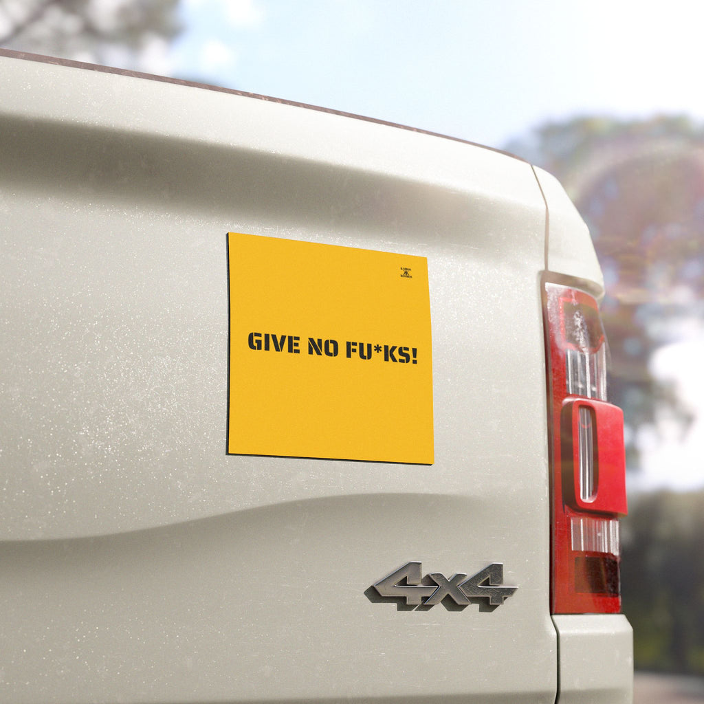Kairos Kosmos Car Magnet Yellow — "GIVE NO FU*KS!" Bold Black Vinyl Décor