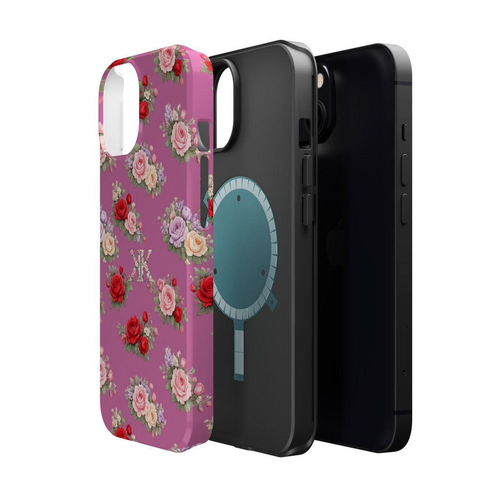 Anthos Collection Light Pink  Vintage Floral Rose Pattern Magnetic Impact-Resistant Phone Case