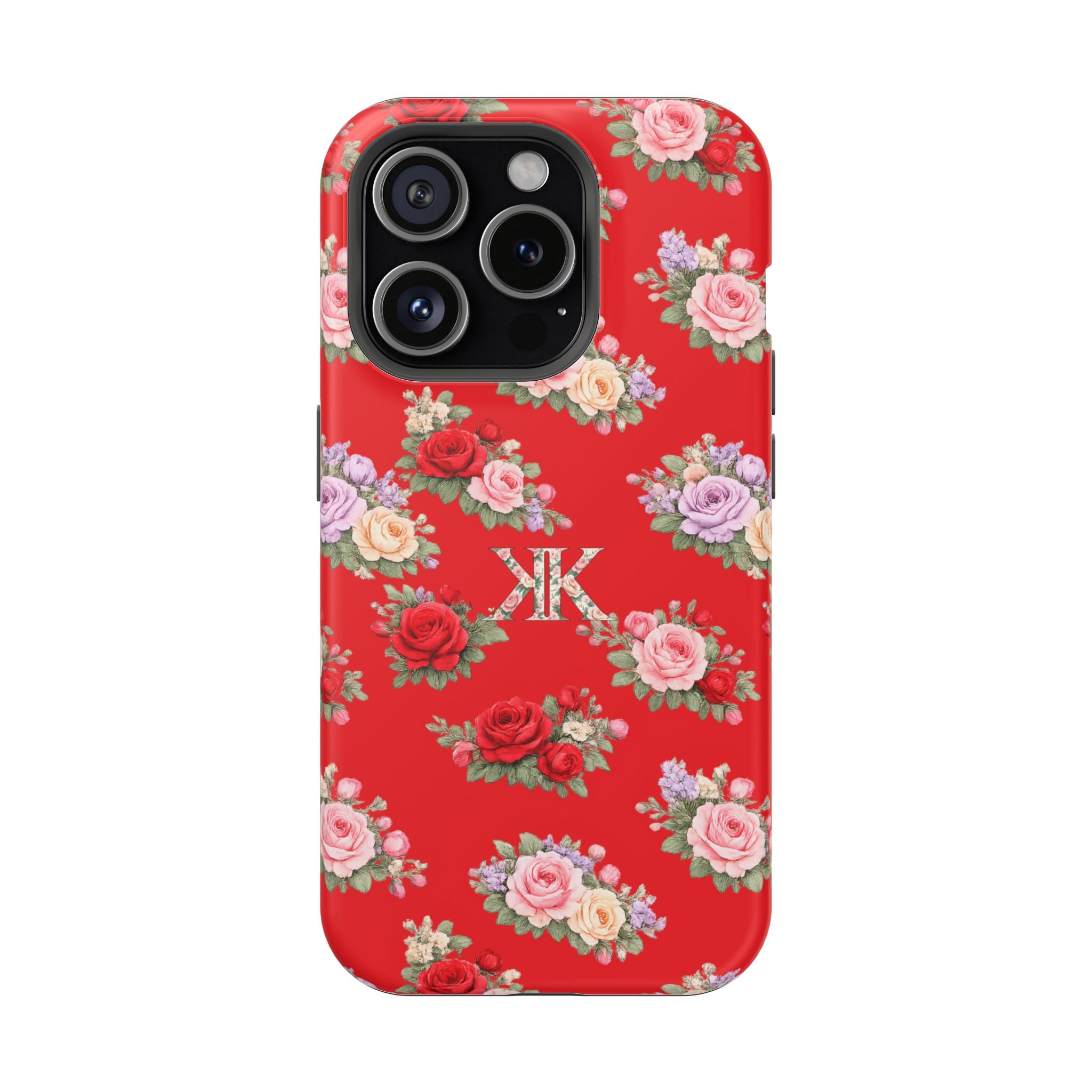 Anthos Collection RED Vintage Floral Rose Pattern Magnetic Impact-Resistant Phone Case