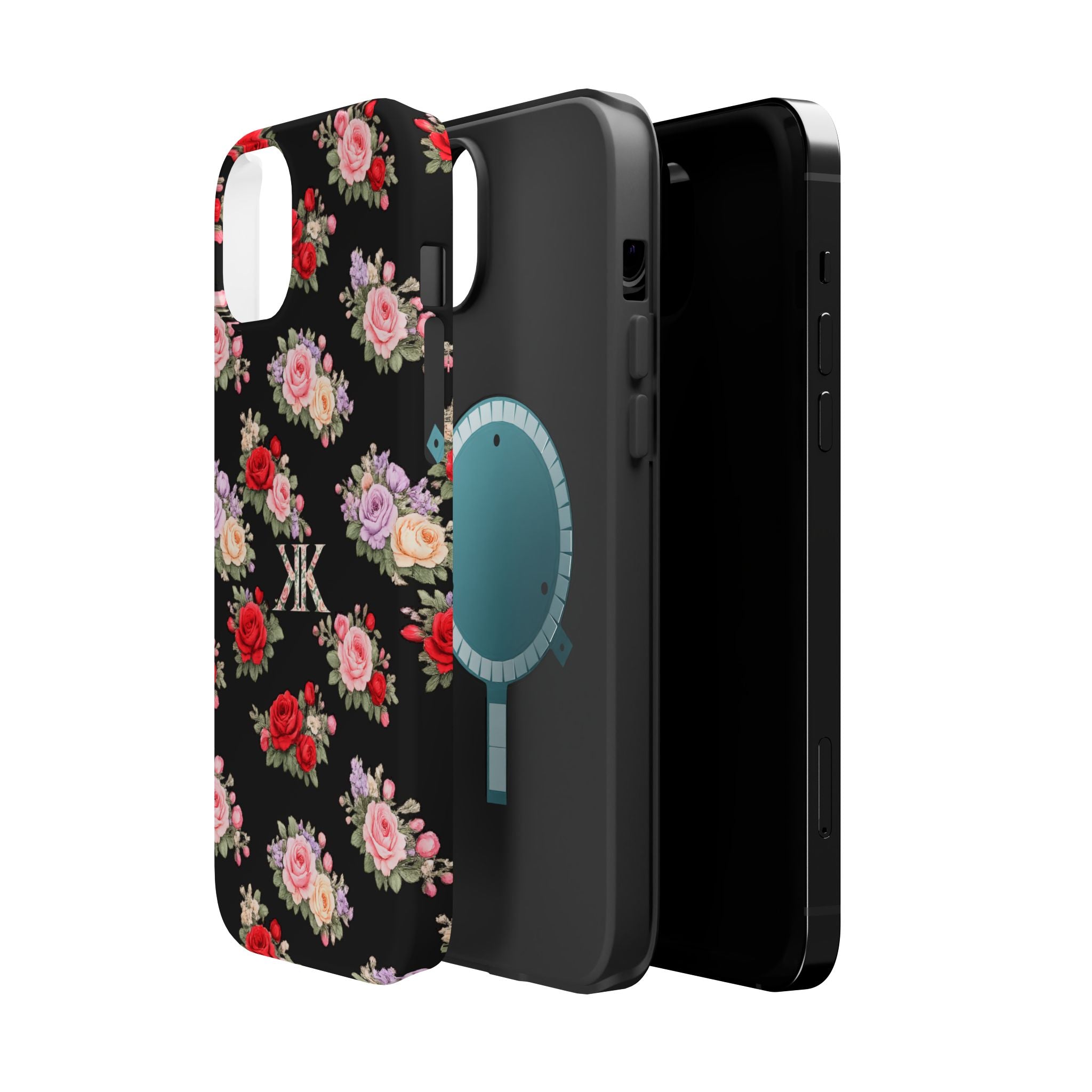 Anthos Collection BLACK Vintage Floral Rose Pattern Magnetic Impact-Resistant Phone Case
