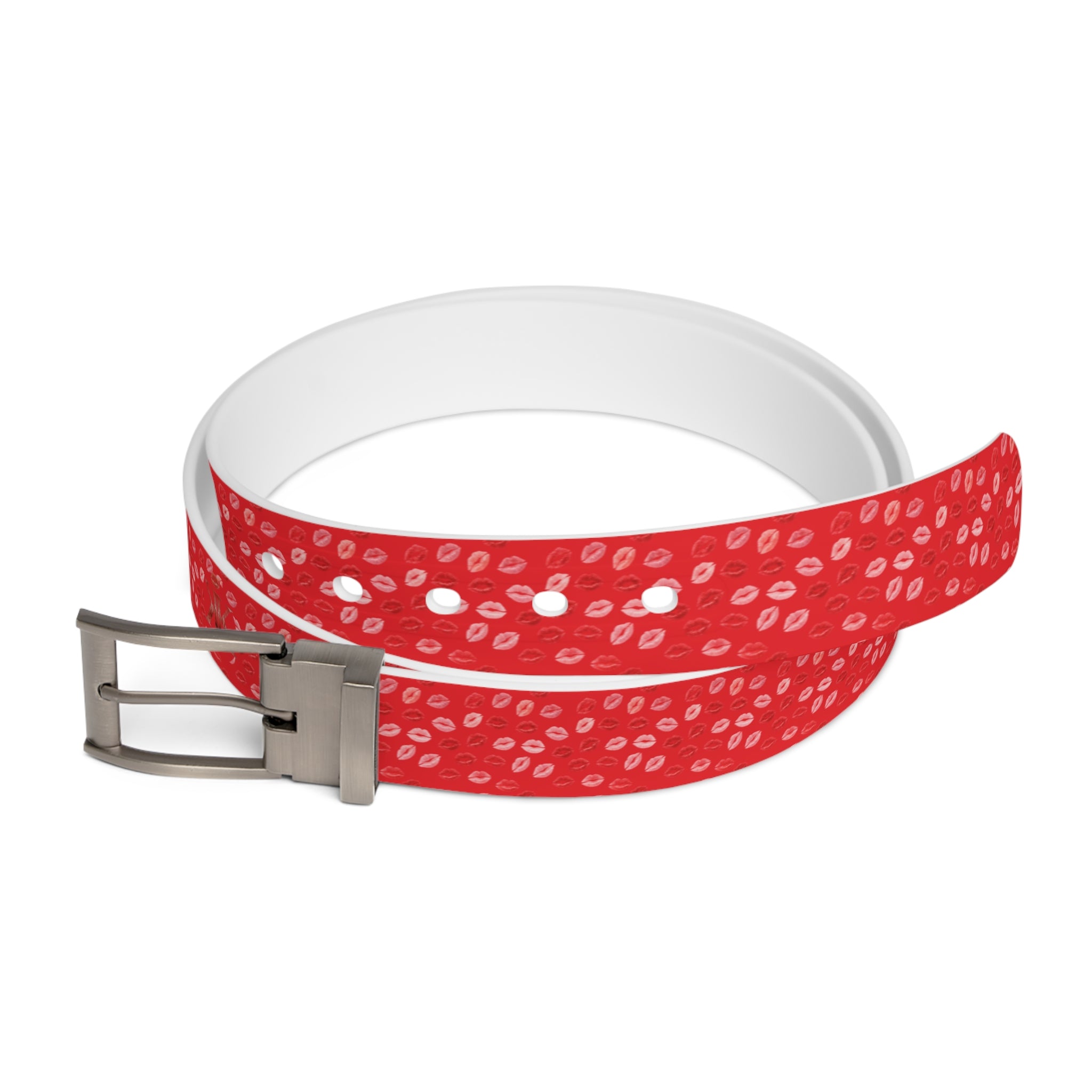 Psyche Collection Women's RED Pink And Red Lip Print Belt – Cute Kiss Pattern Fashion Belt