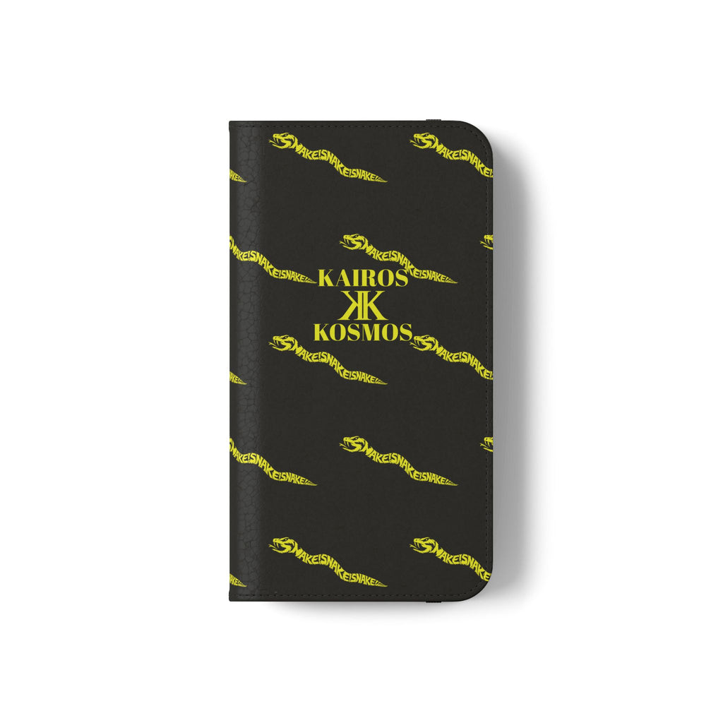 Aspis Collection Flip Case Phone Wallet — Black & Gold Kairos Kosmos Pattern