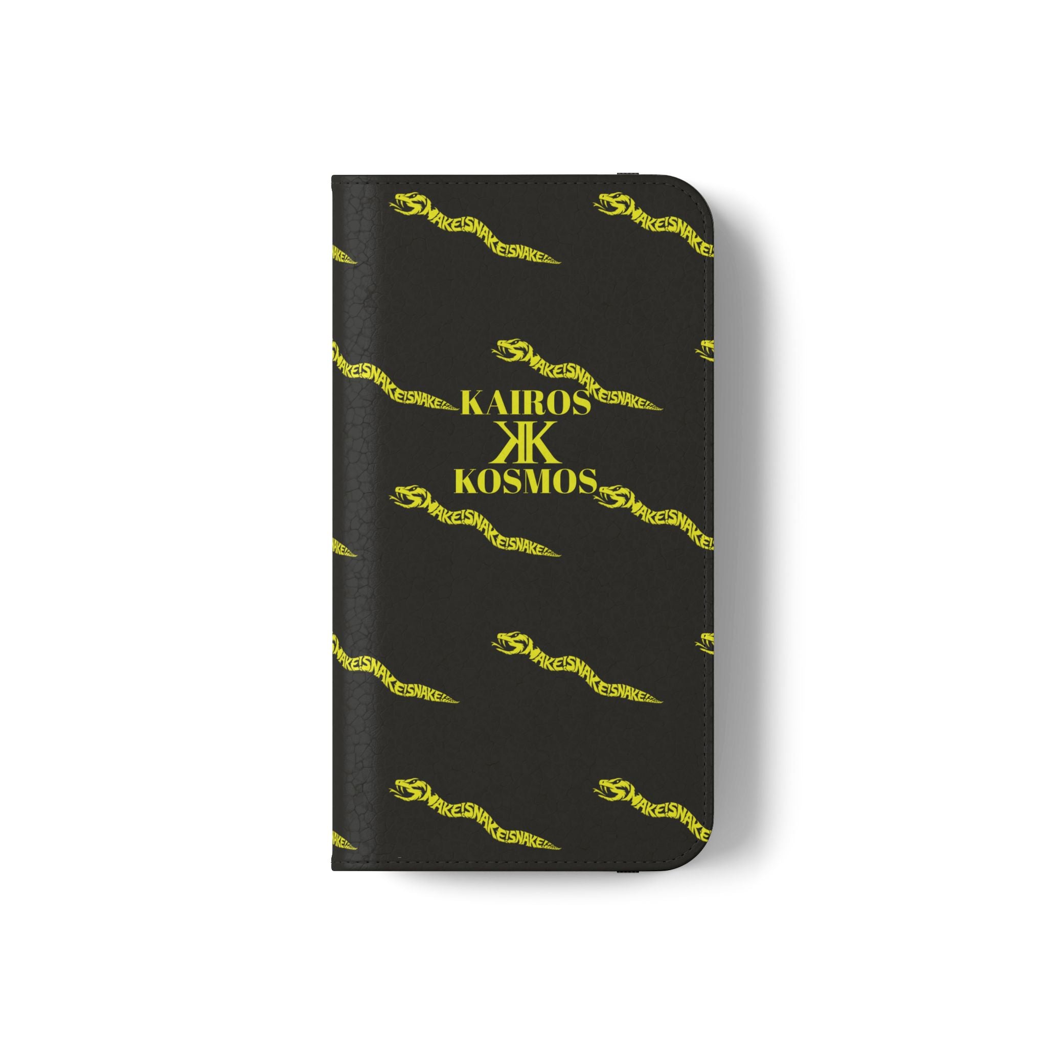 Aspis Collection Flip Case Phone Wallet — Black & Gold Kairos Kosmos Pattern