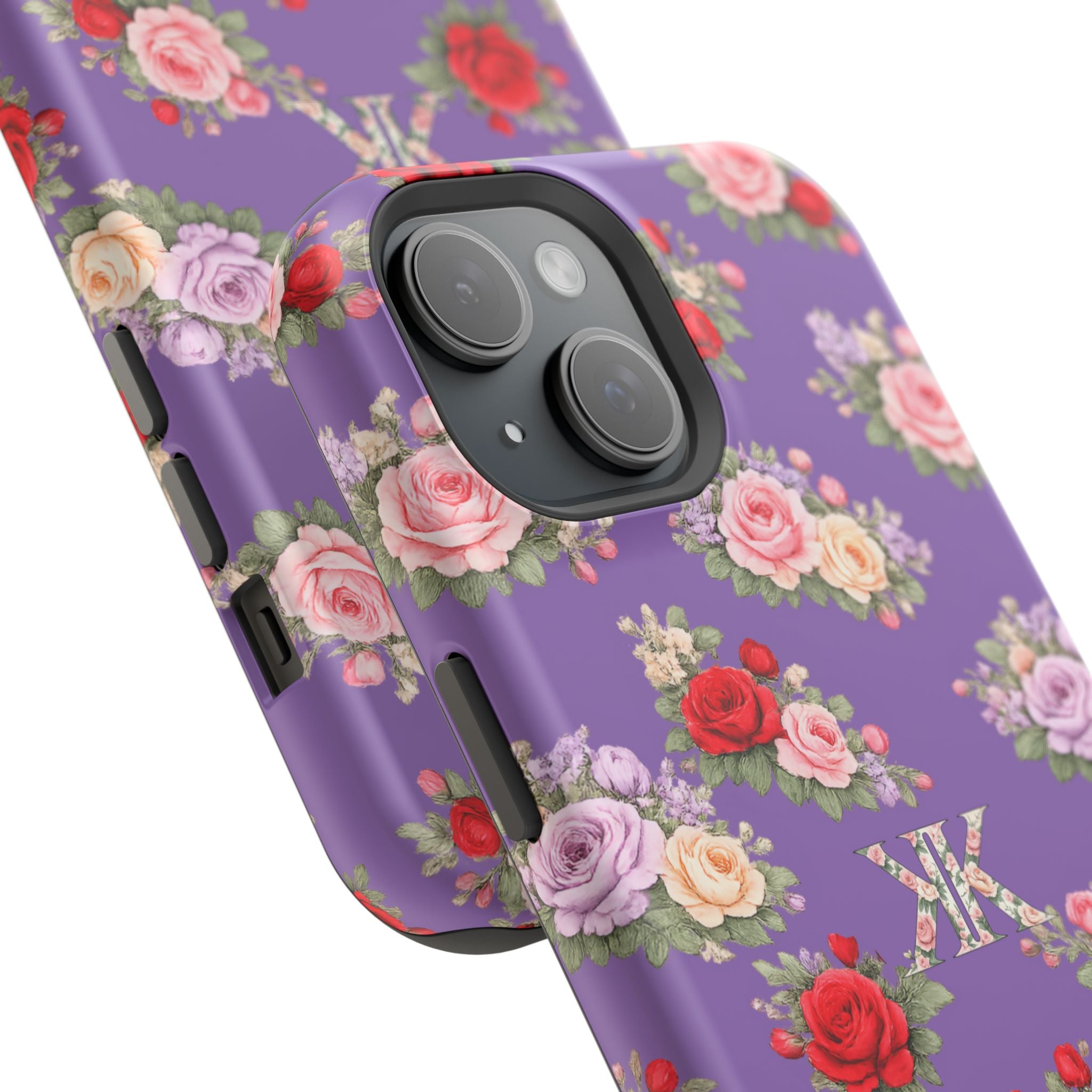 Anthos Collection Light Purple Vintage Floral Rose Pattern Magnetic Impact-Resistant Phone Case