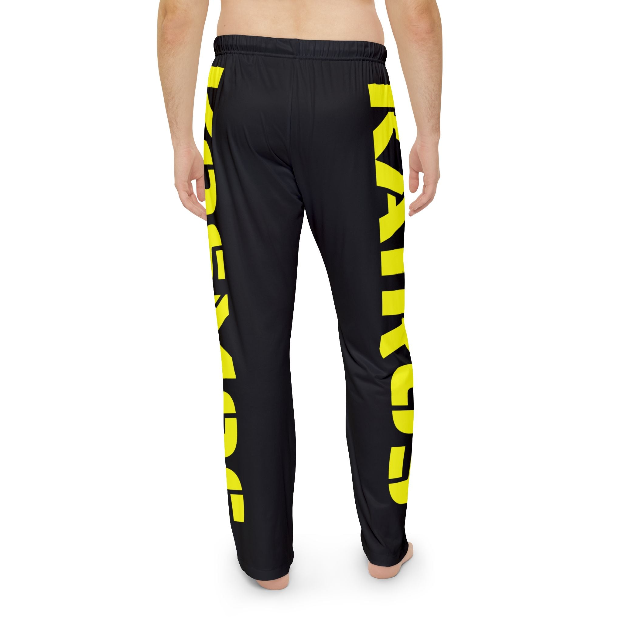 Pajama Pants BLACK — Sleep Loungewear with Bold Yellow Side Text (KAIROS)