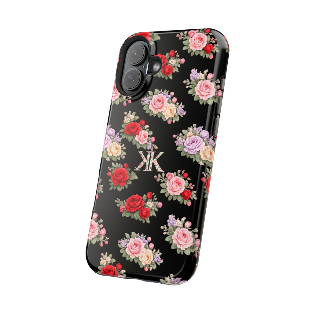 Anthos Collection BLACK Vintage Floral Rose Pattern Magnetic Impact-Resistant Phone Case