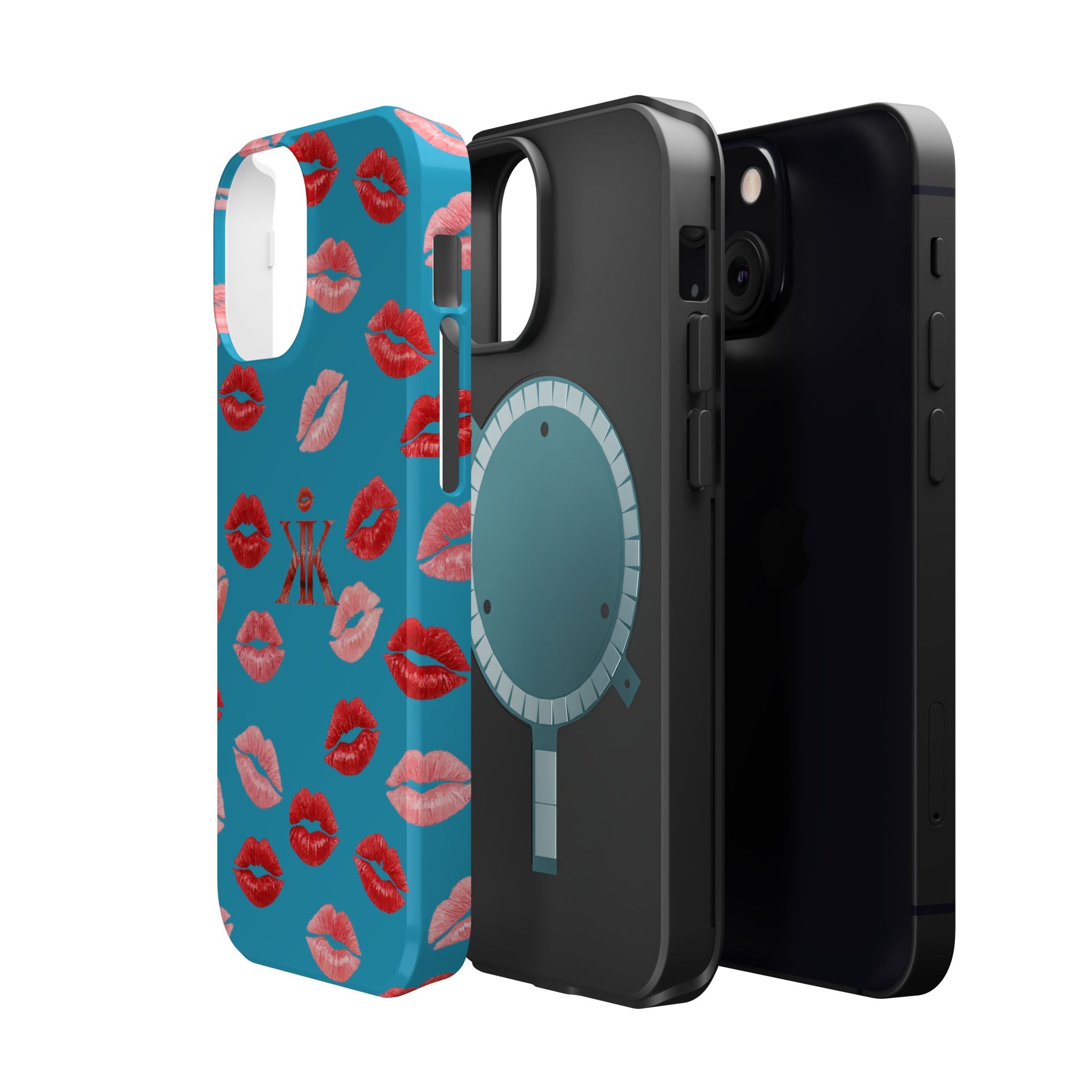 Psyche Collection Turquoise - Kiss Pattern Magnetic Impact Phone Case