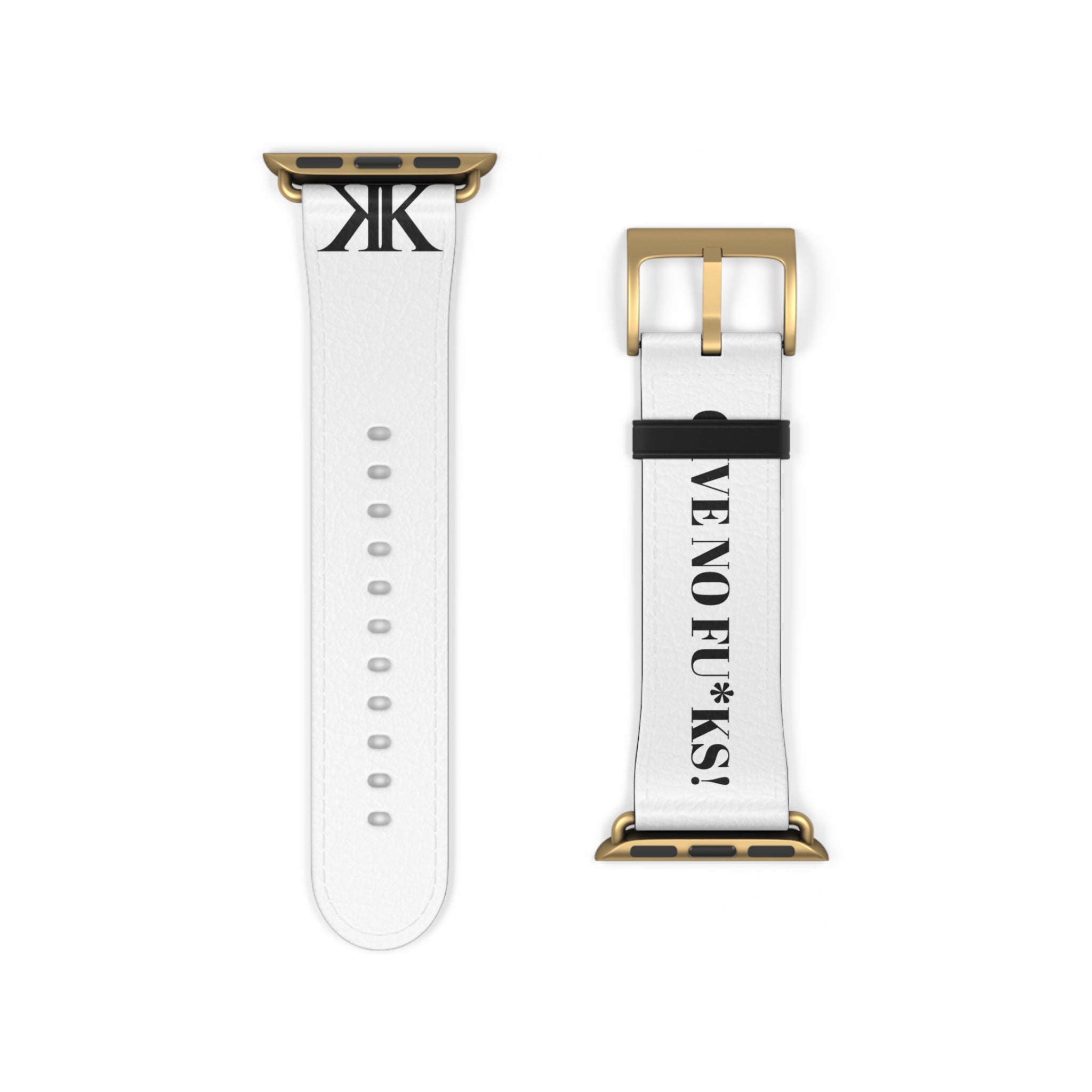 Watch Band — White Leather Strap with "GIVE NO FU*KS!" Text