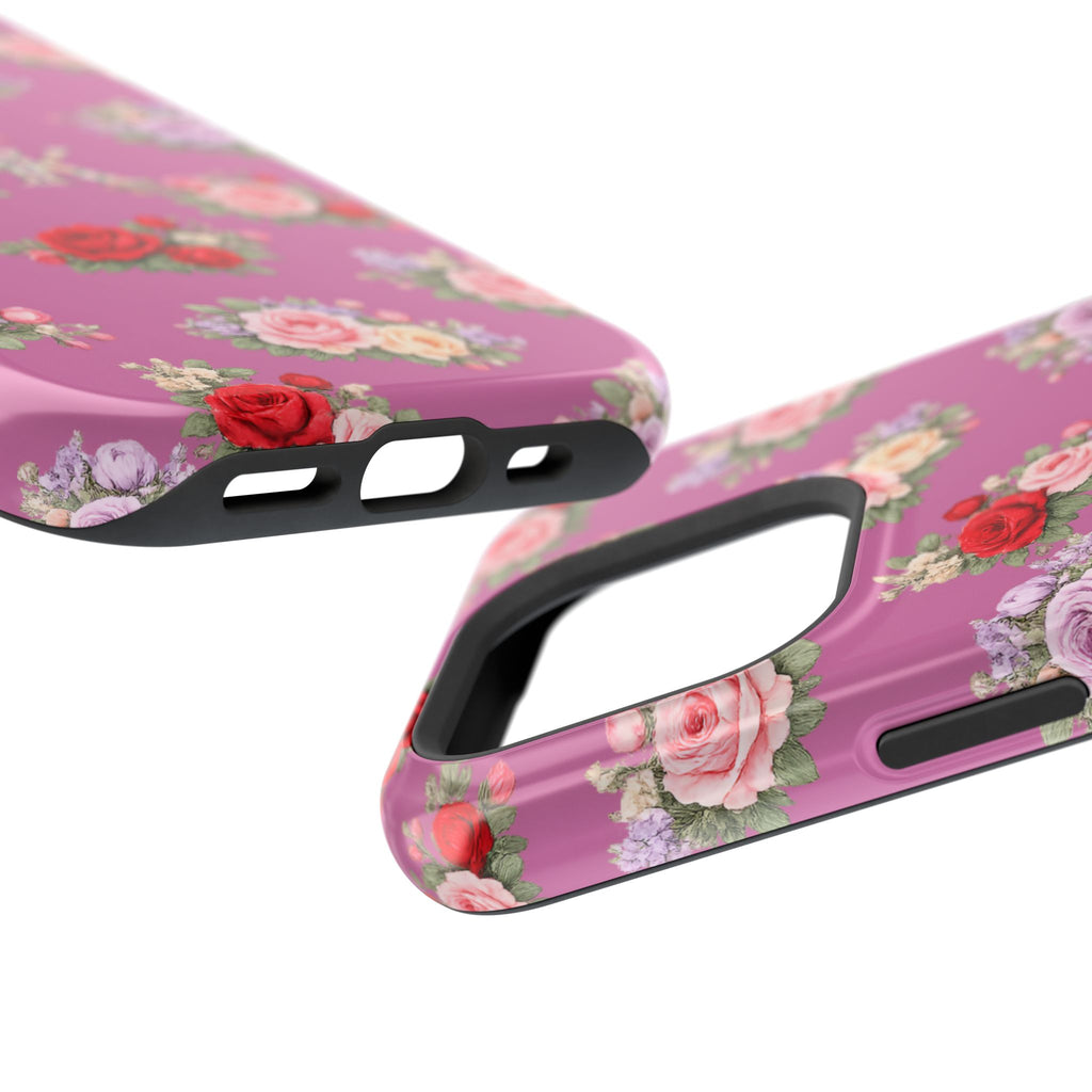 Anthos Collection Light Pink  Vintage Floral Rose Pattern Magnetic Impact-Resistant Phone Case