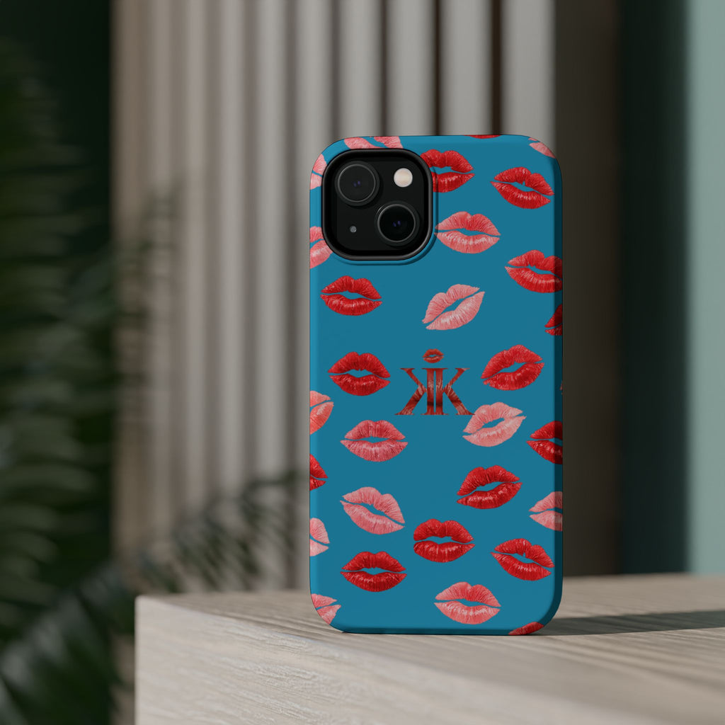 Psyche Collection Turquoise - Kiss Pattern Magnetic Impact Phone Case