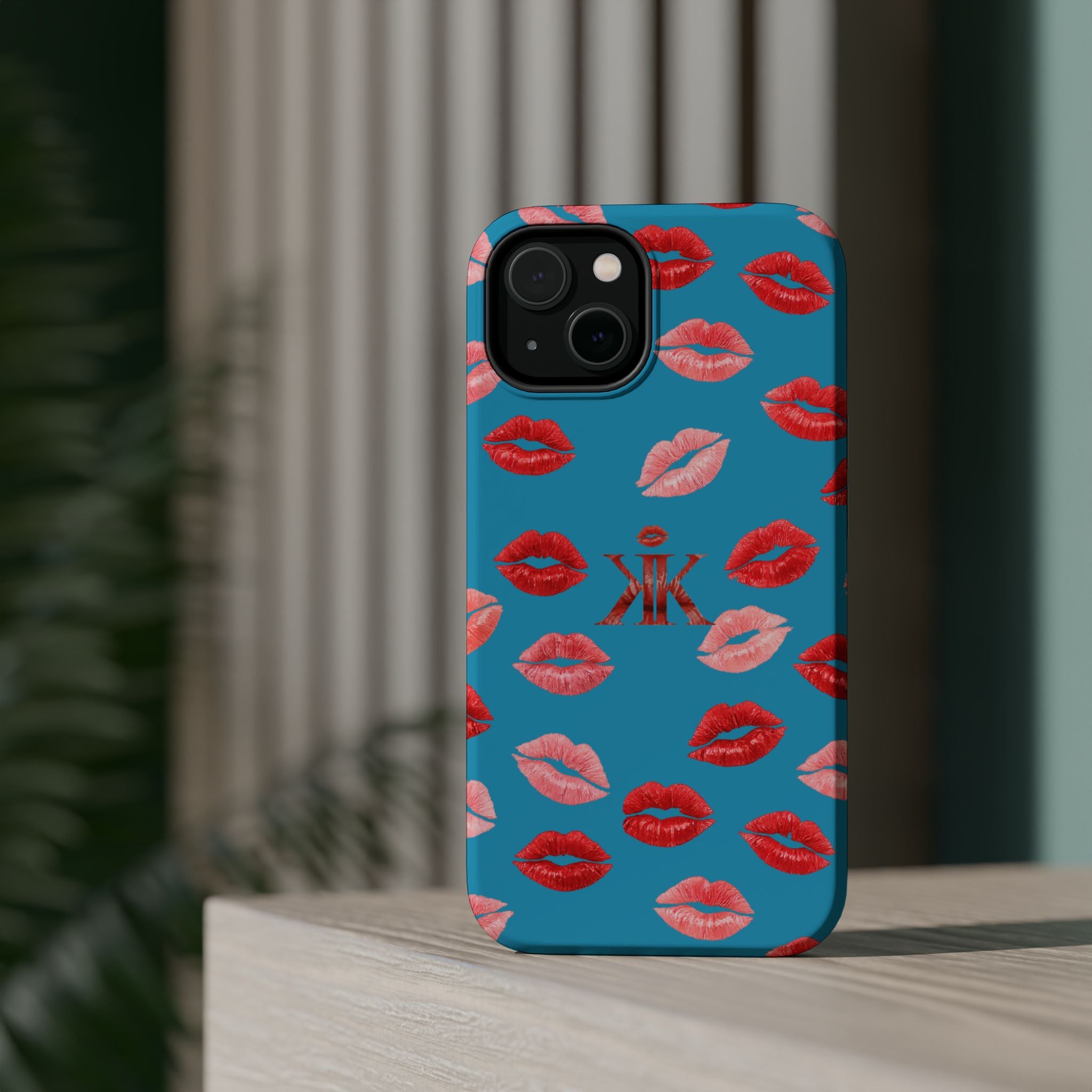 Psyche Collection Turquoise - Kiss Pattern Magnetic Impact Phone Case