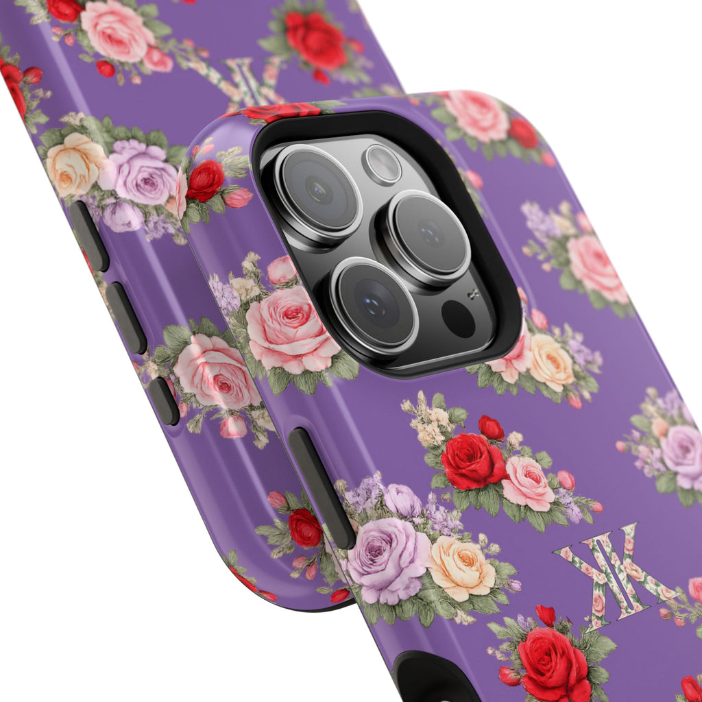 Anthos Collection Light Purple Vintage Floral Rose Pattern Magnetic Impact-Resistant Phone Case