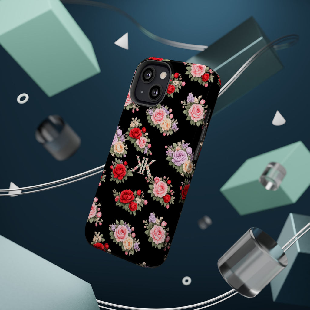 Anthos Collection BLACK Vintage Floral Rose Pattern Magnetic Impact-Resistant Phone Case