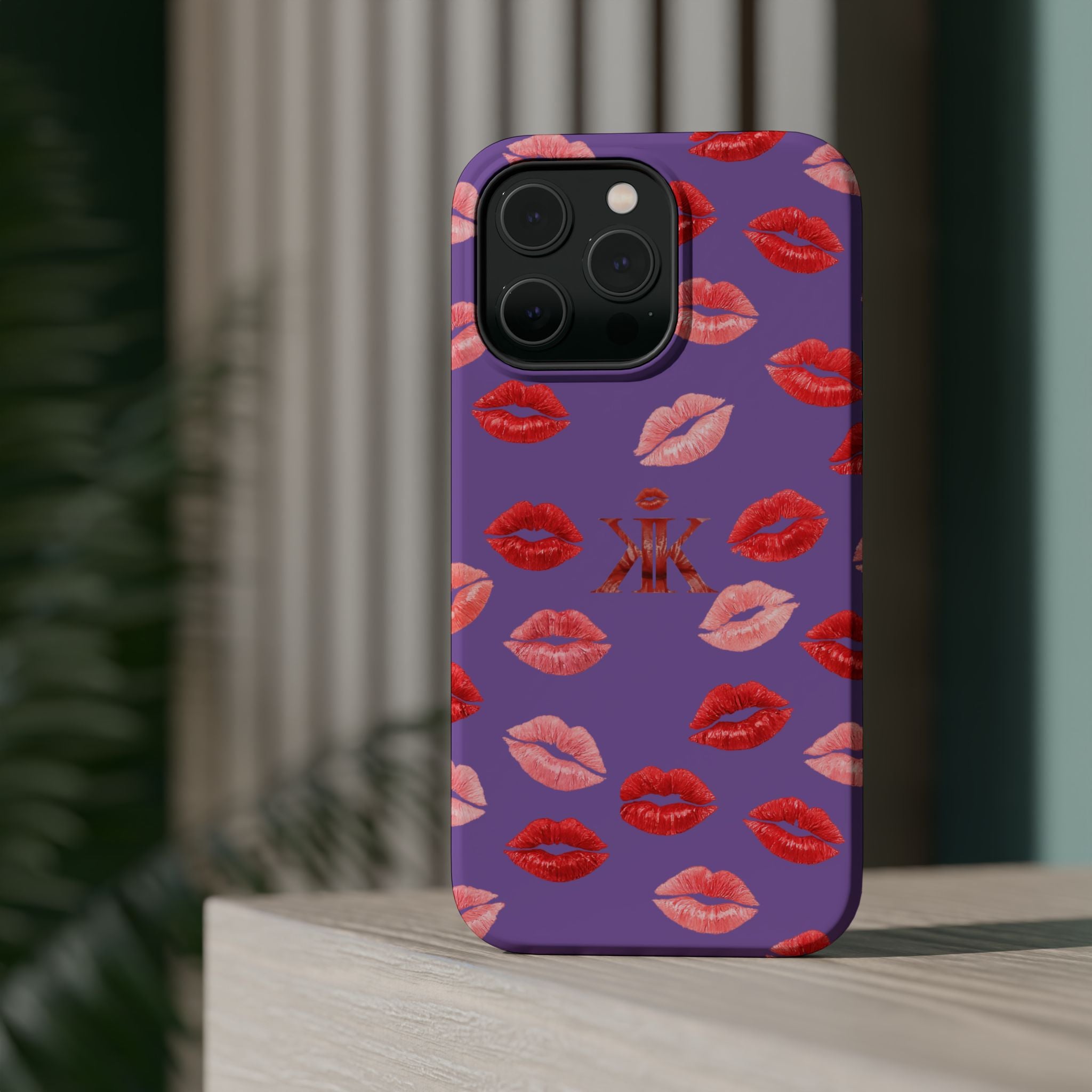 Psyche Collection Light Purple - Kiss Pattern Magnetic Impact Phone Case