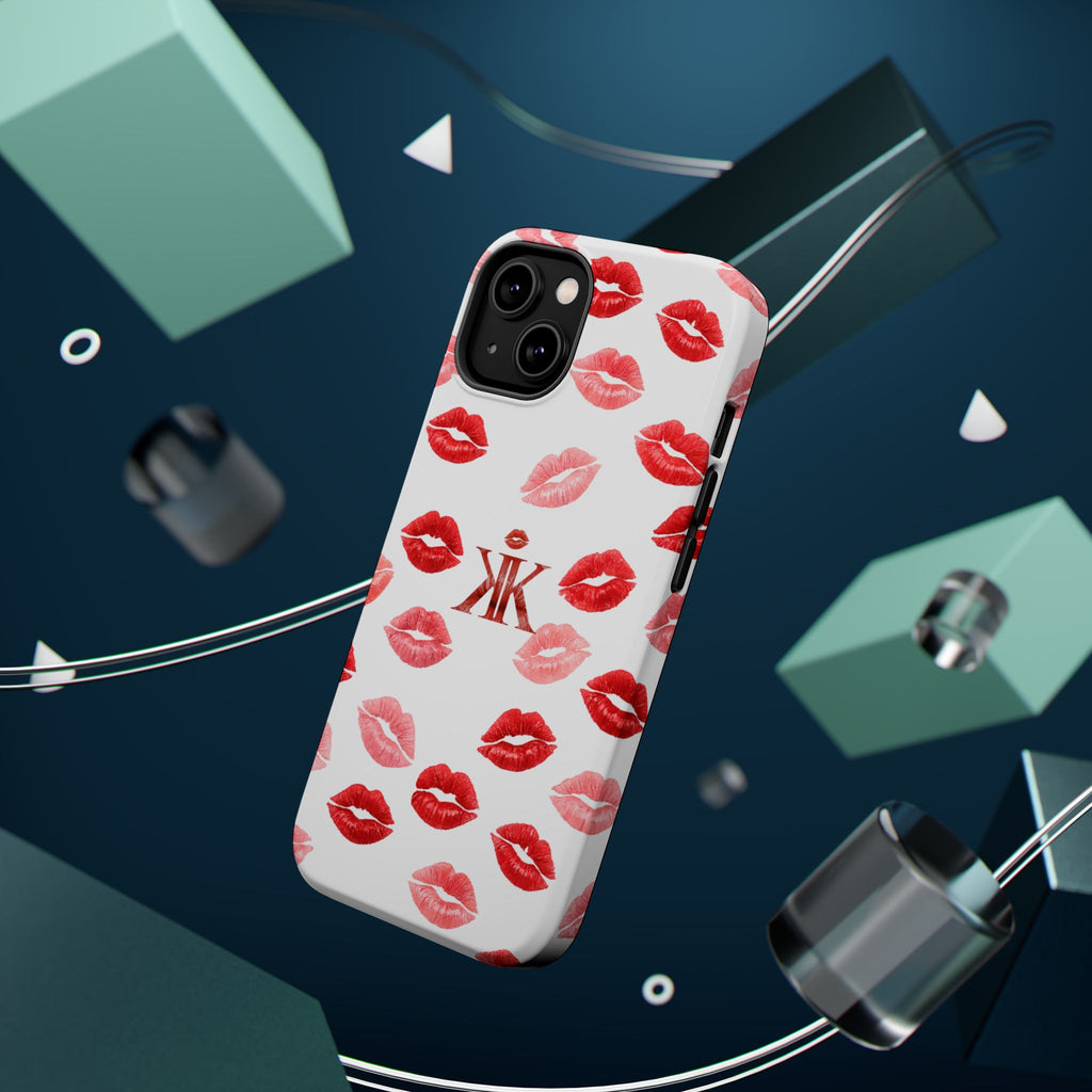 Psyche Collection White - Kiss Pattern Magnetic Impact Phone Case
