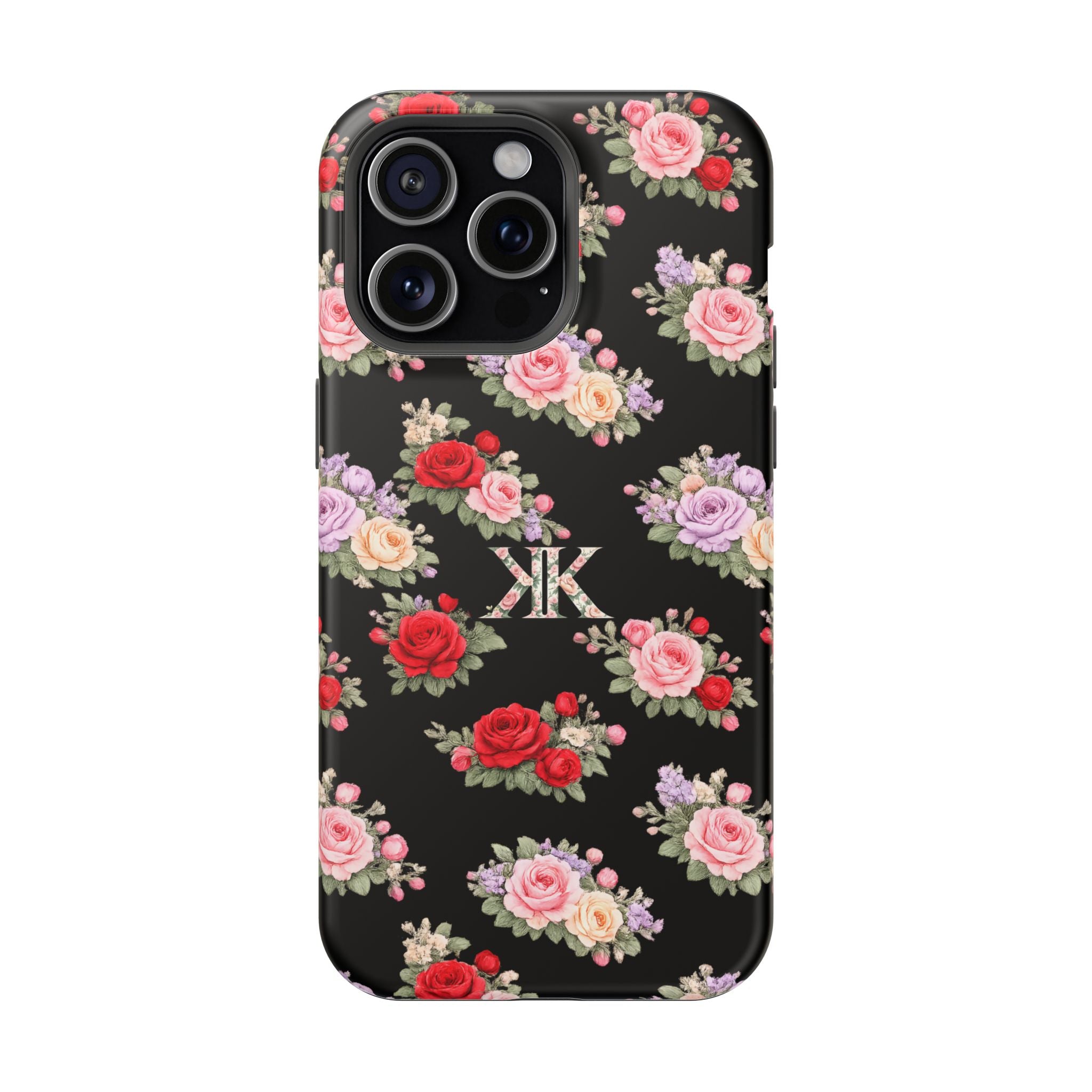 Anthos Collection BLACK Vintage Floral Rose Pattern Magnetic Impact-Resistant Phone Case